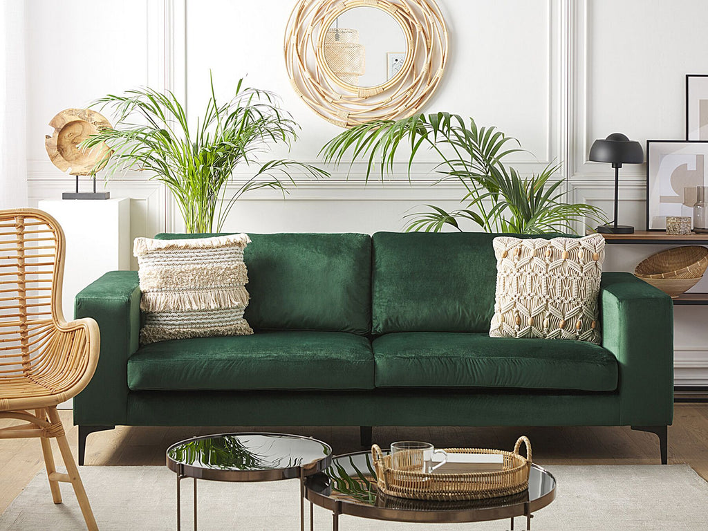 3 Seater Velvet Sofa Green VADSTENA