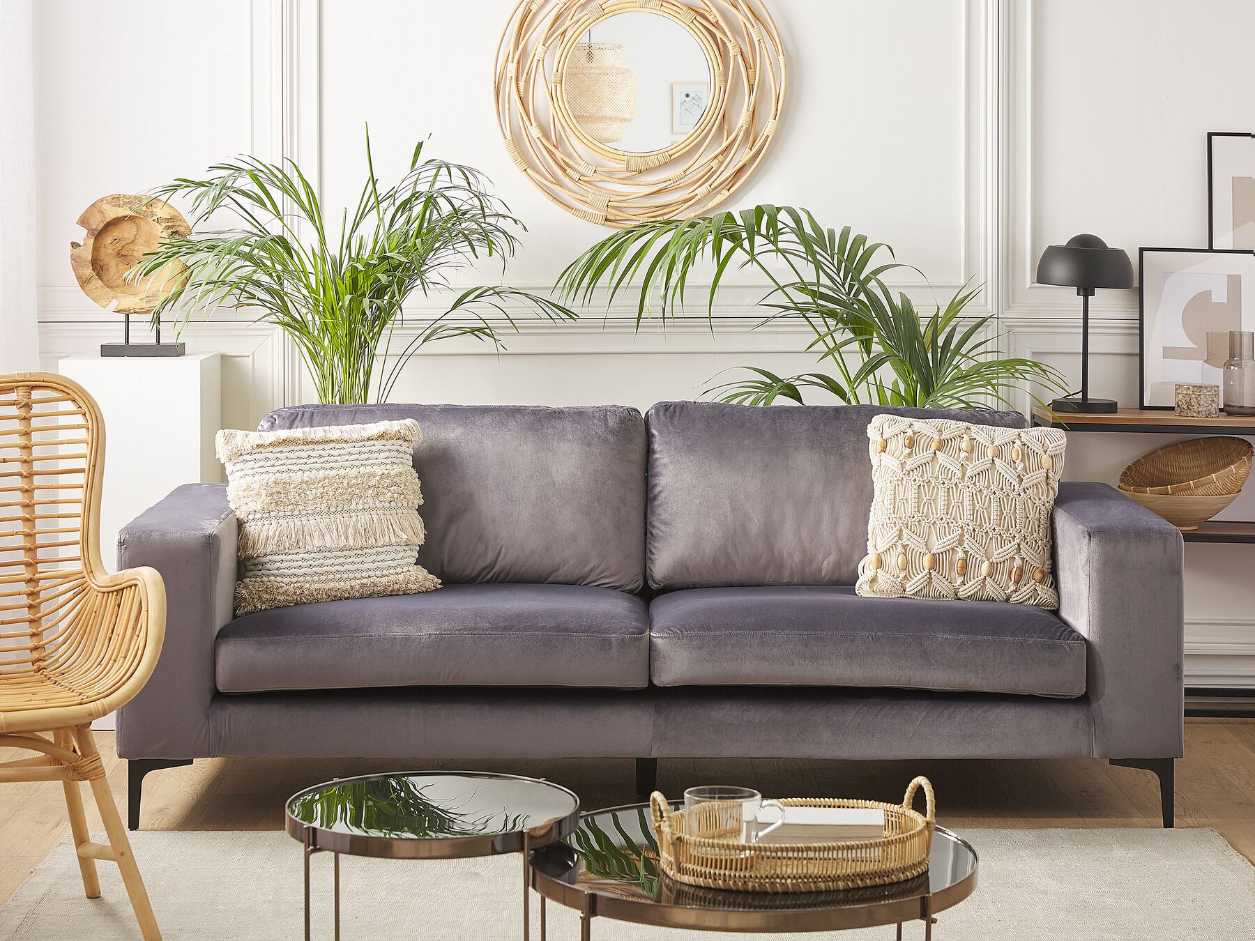 3 Seater Velvet Sofa Dark Grey VADSTENA