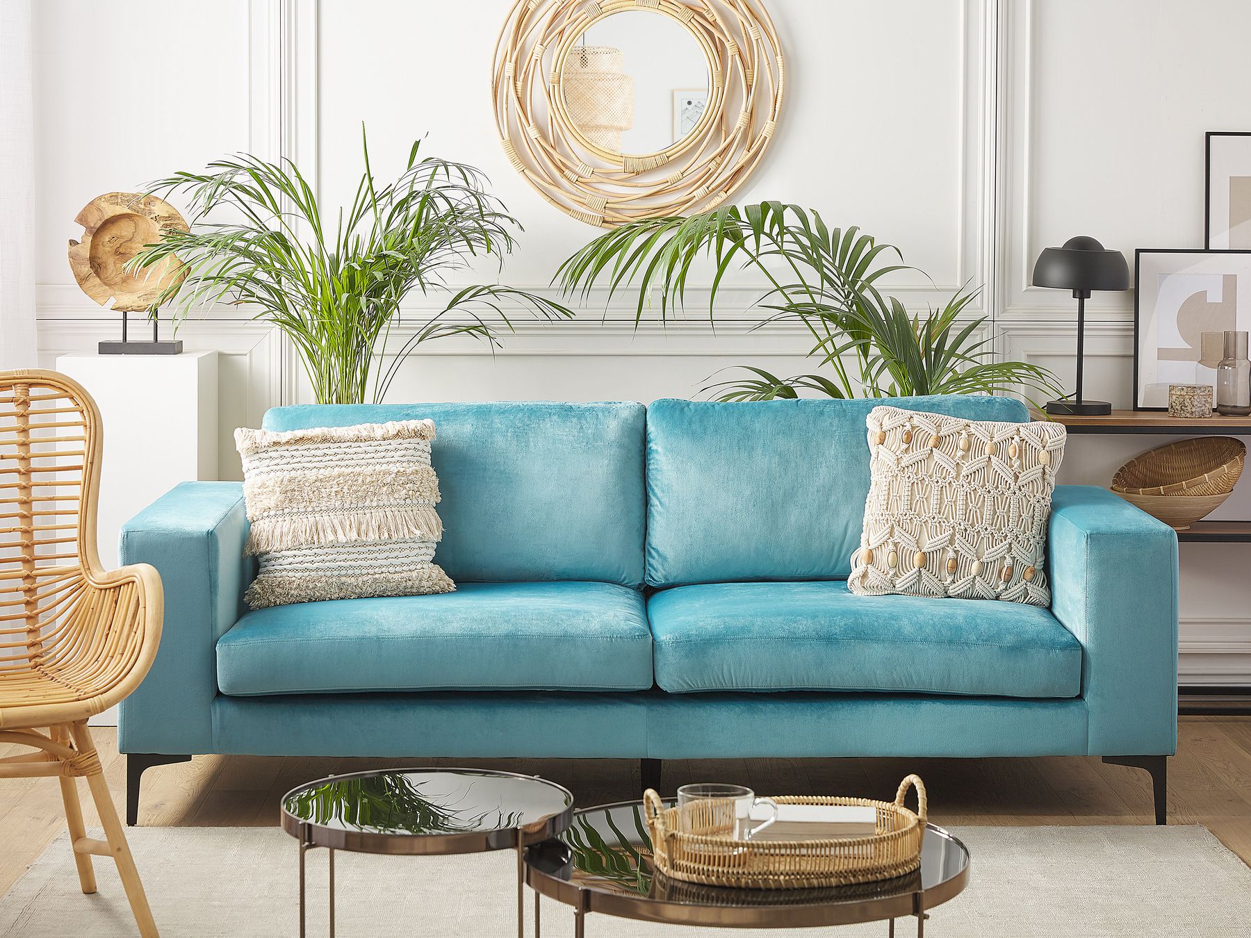 3 Seater Velvet Sofa Light Blue VADSTENA