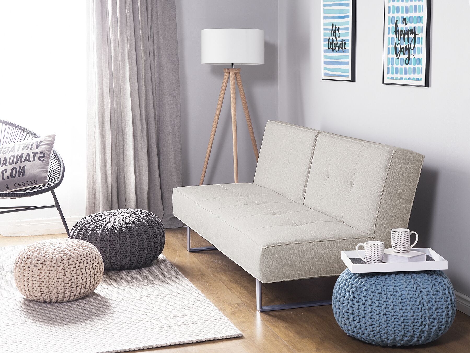 Sofa Bed DUBLIN Fabric Light Beige 3 Seater