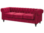 3 Seater Velvet Fabric Sofa Red CHESTERFIELD