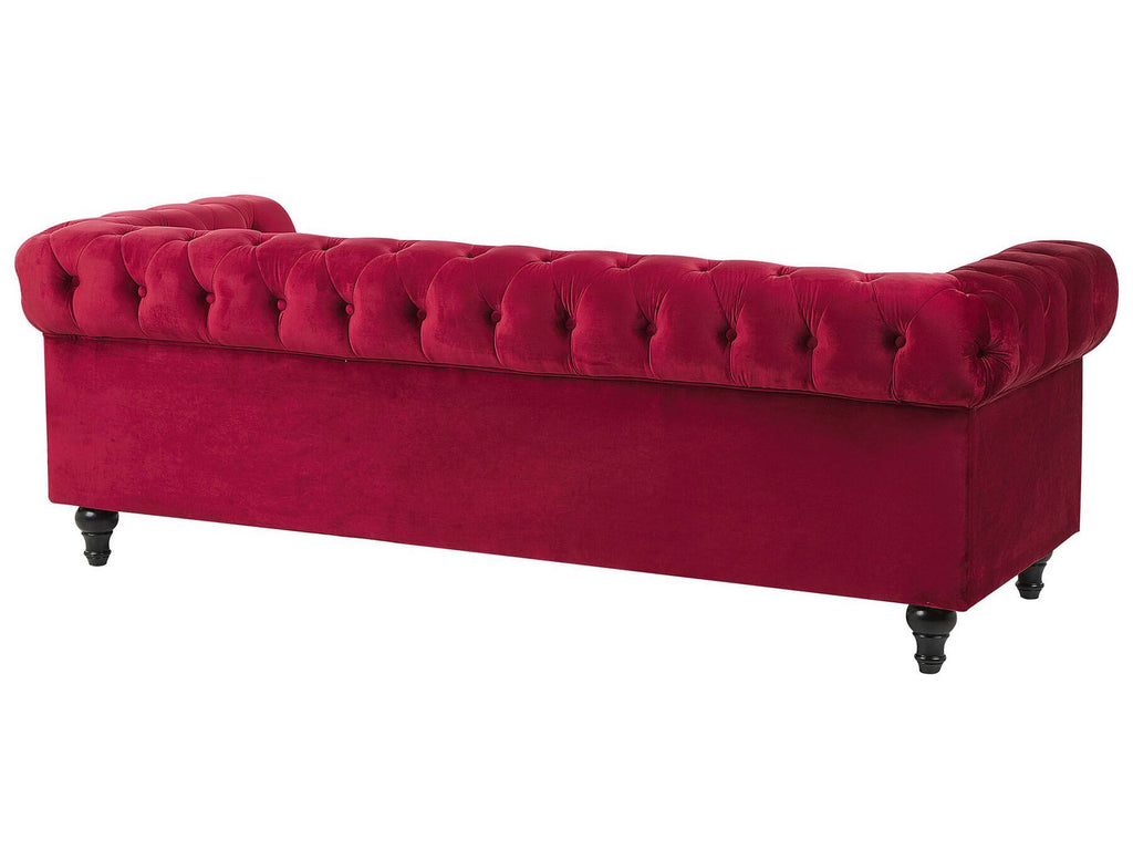 3 Seater Velvet Fabric Sofa Red CHESTERFIELD