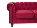 3 Seater Velvet Fabric Sofa Red CHESTERFIELD