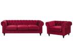 3 Seater Velvet Fabric Sofa Red CHESTERFIELD
