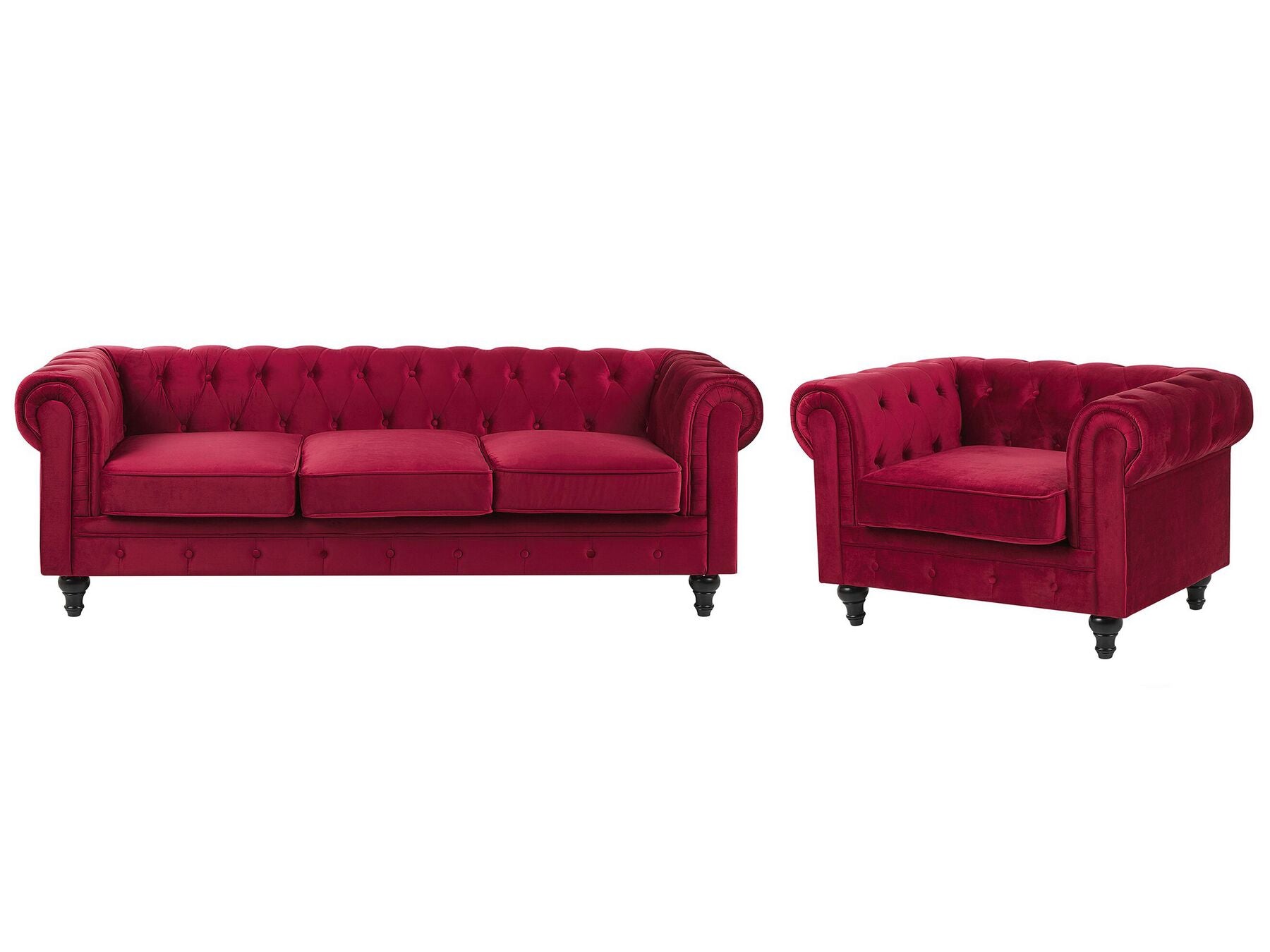 3 Seater Velvet Fabric Sofa Red CHESTERFIELD