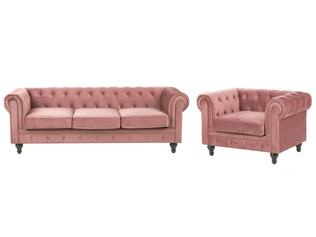 3 Seater Velvet Fabric Sofa Pink CHESTERFIELD