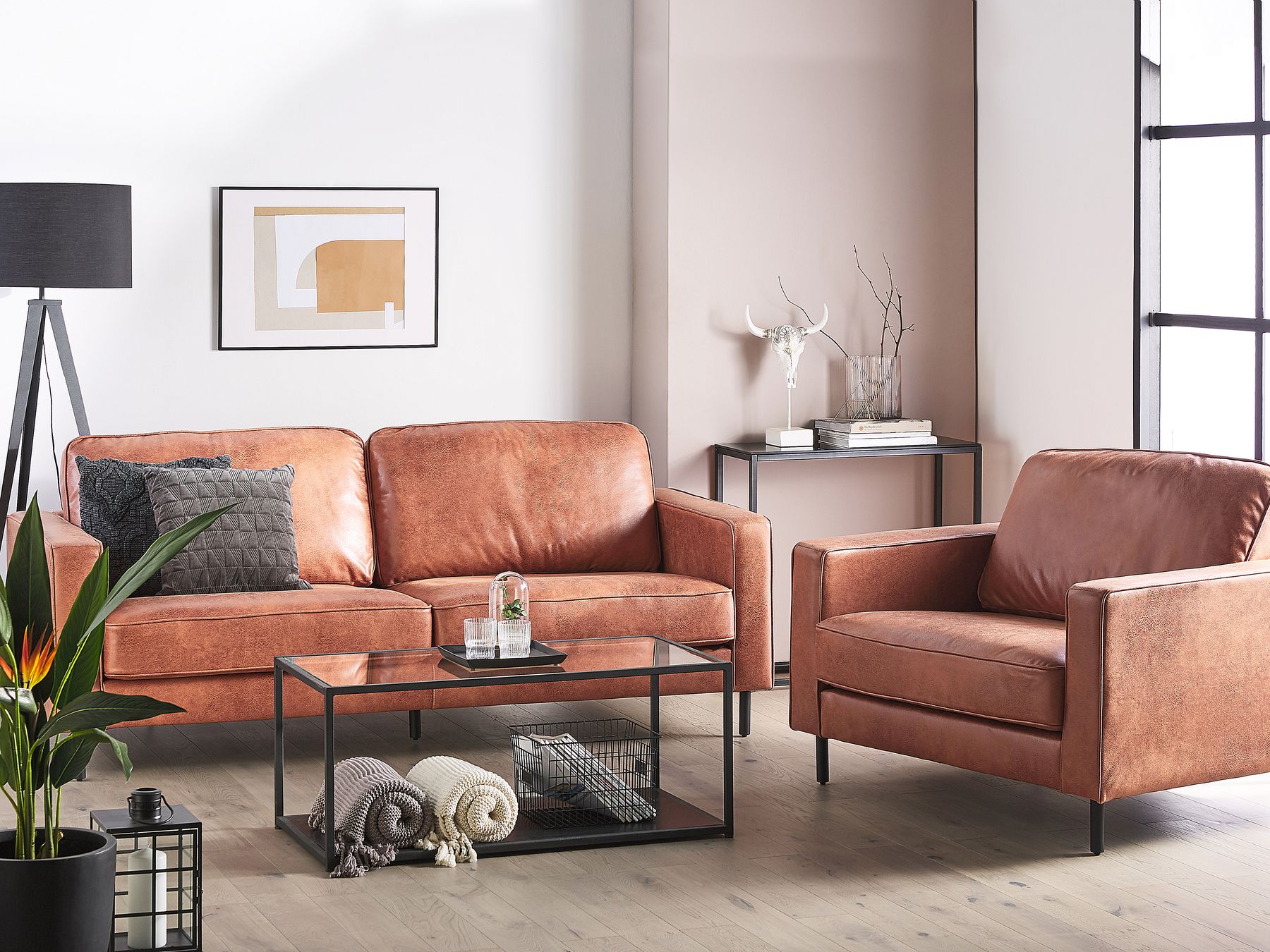 3 Seater Faux Leather Golden Brown SAVALEN