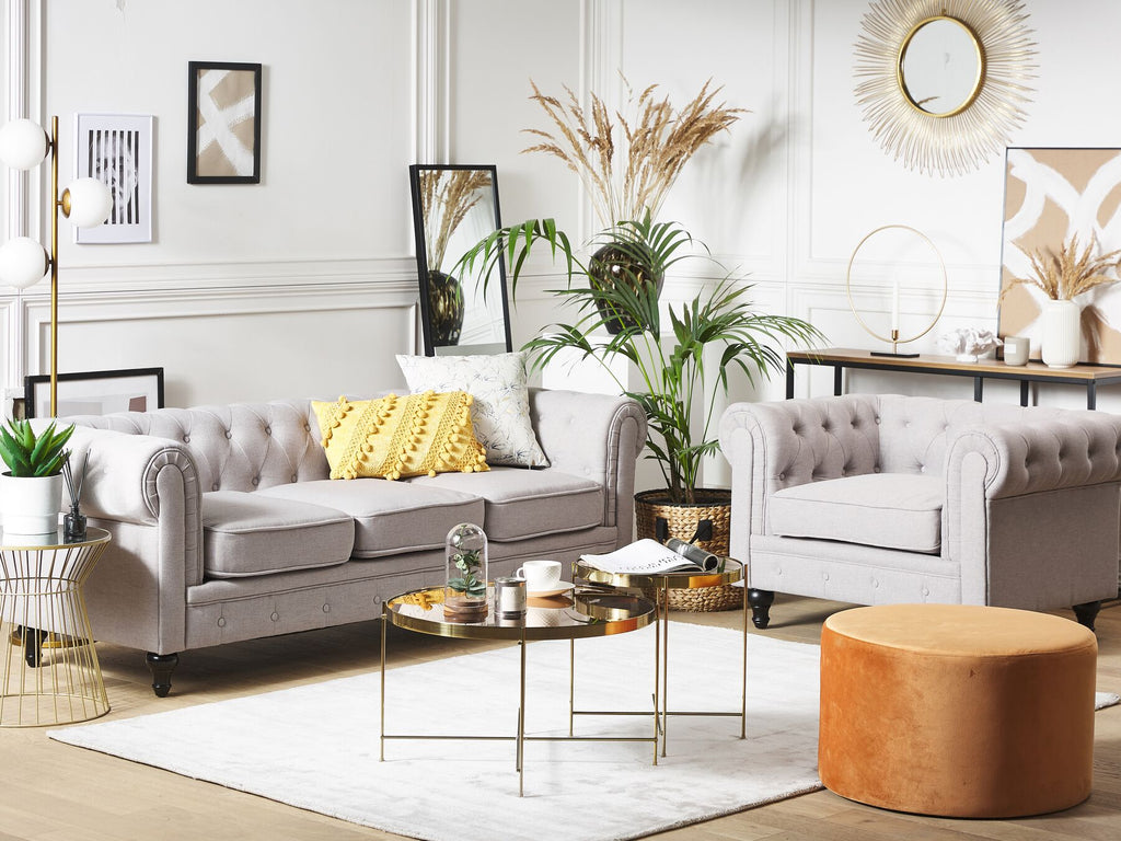 3 Seater Fabric Sofa Light Grey CHESTERFIELD
