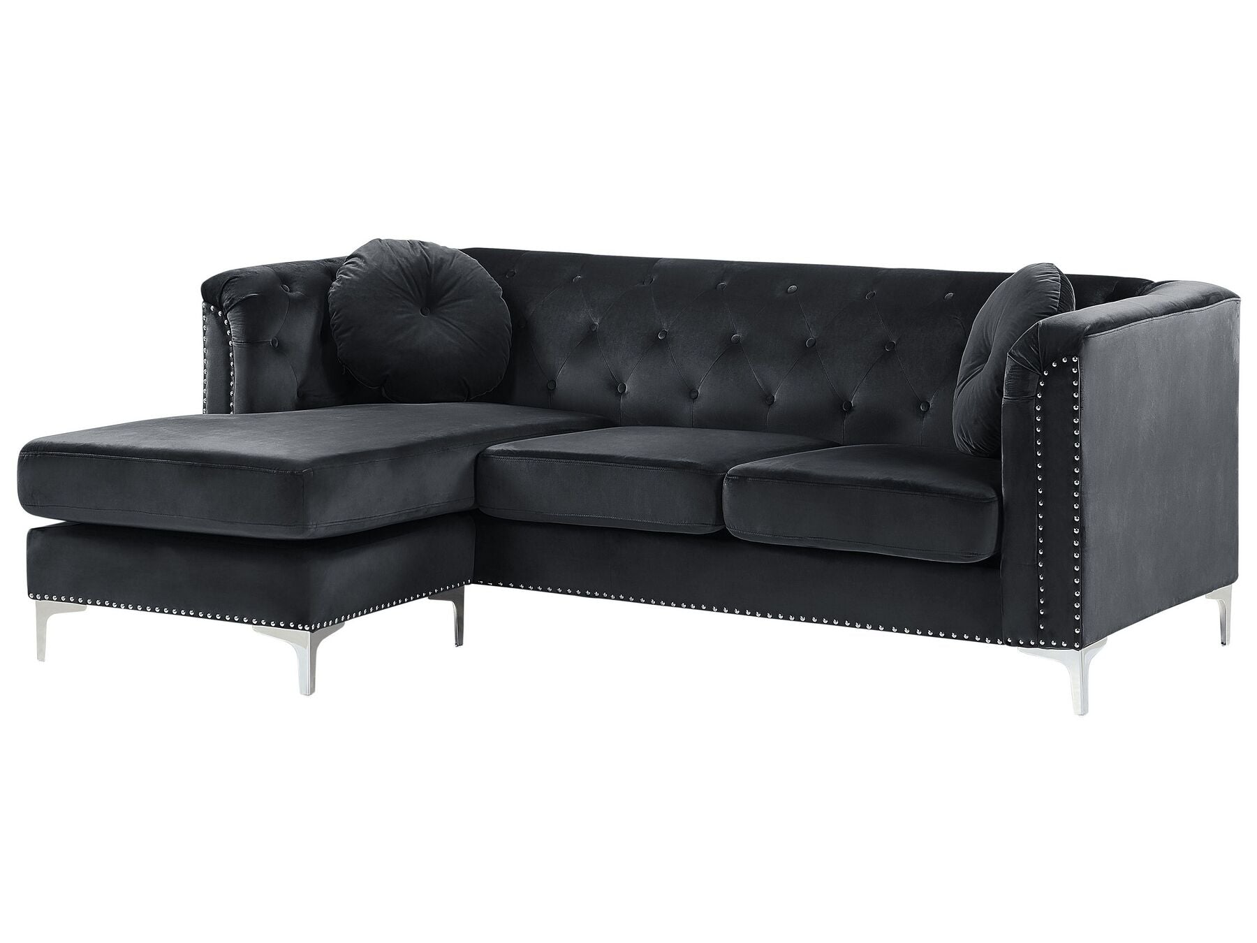 Corner Sofa FLEN Velvet Black 3 Seater Right Hand