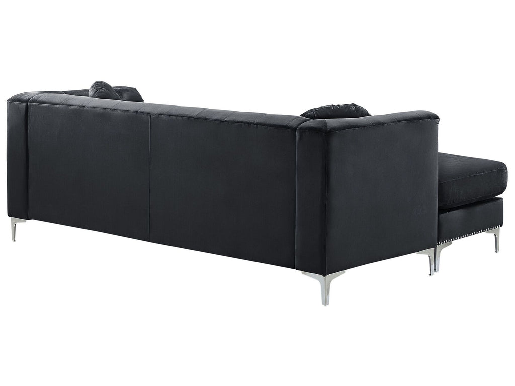 Corner Sofa FLEN Velvet Black 3 Seater Right Hand