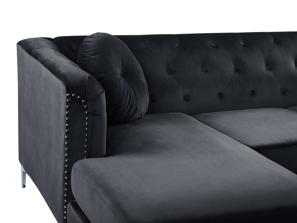 Corner Sofa FLEN Velvet Black 3 Seater Right Hand