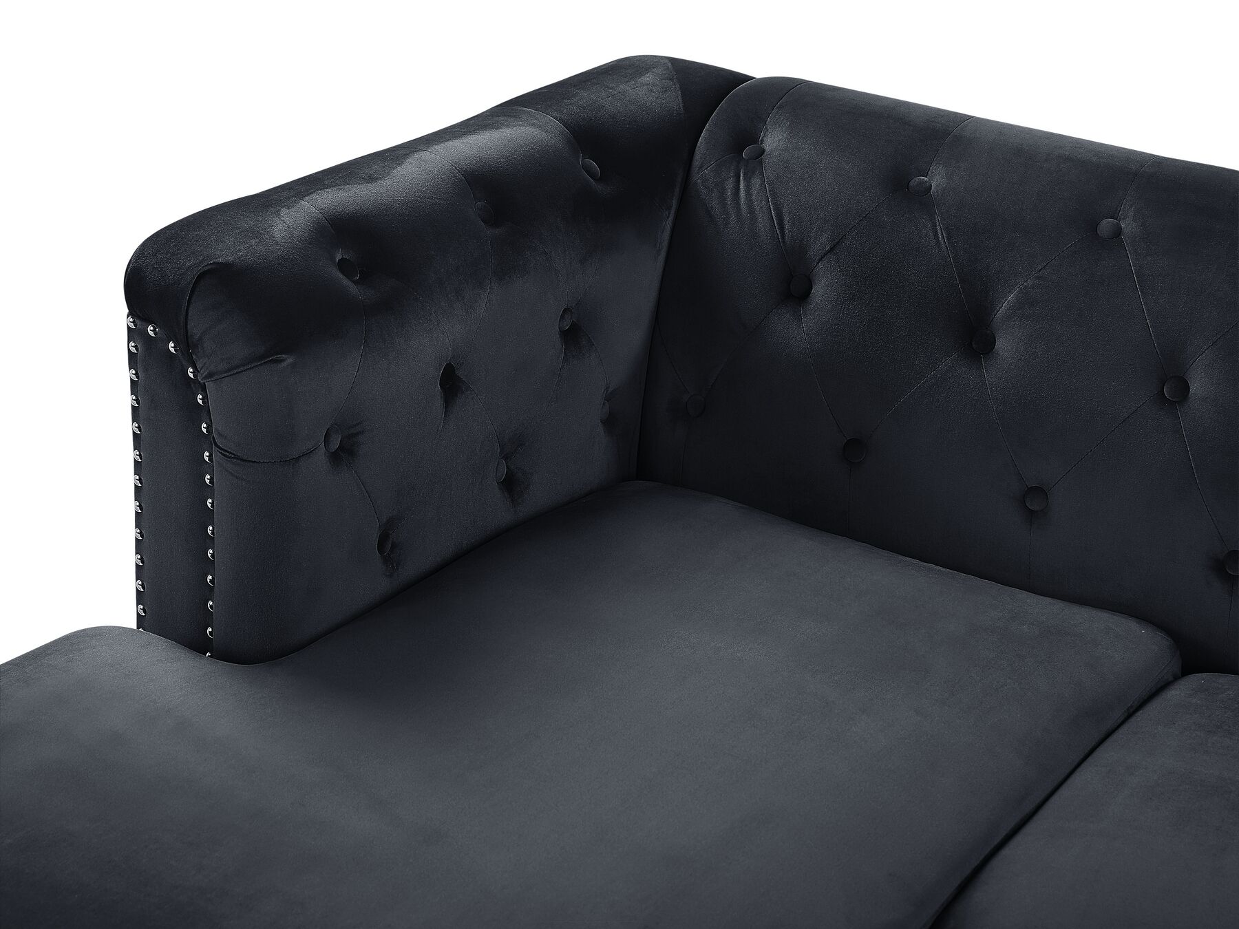 Corner Sofa FLEN Velvet Black 3 Seater Right Hand