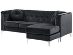 Corner Sofa FLEN Velvet Black 3 Seater Left Hand
