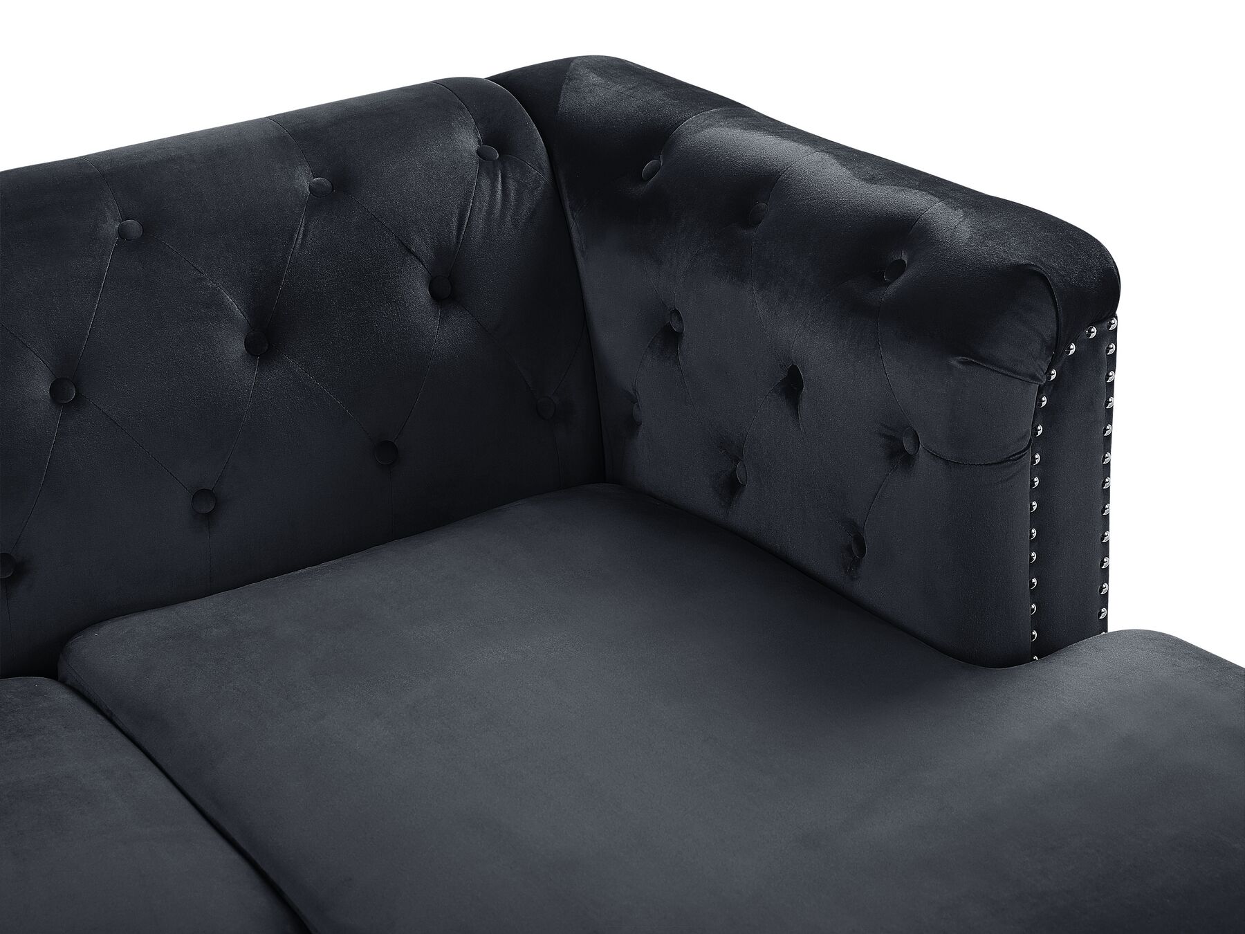 Corner Sofa FLEN Velvet Black 3 Seater Left Hand