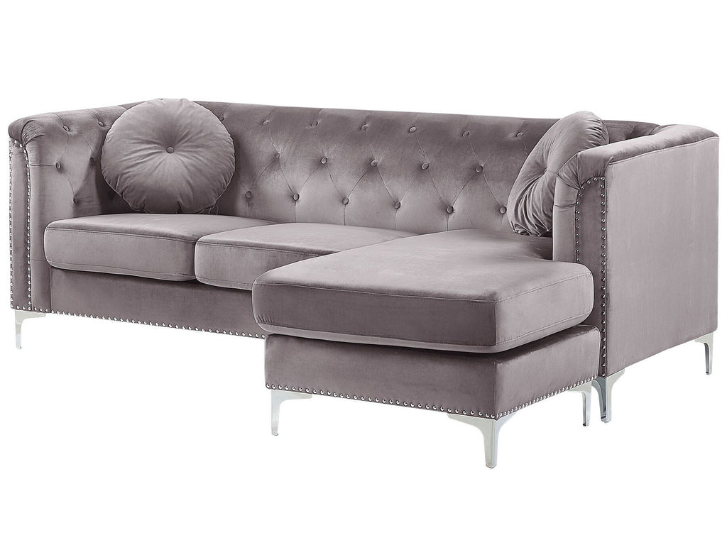 Corner Sofa FLEN Velvet Grey 3 Seater Left Hand