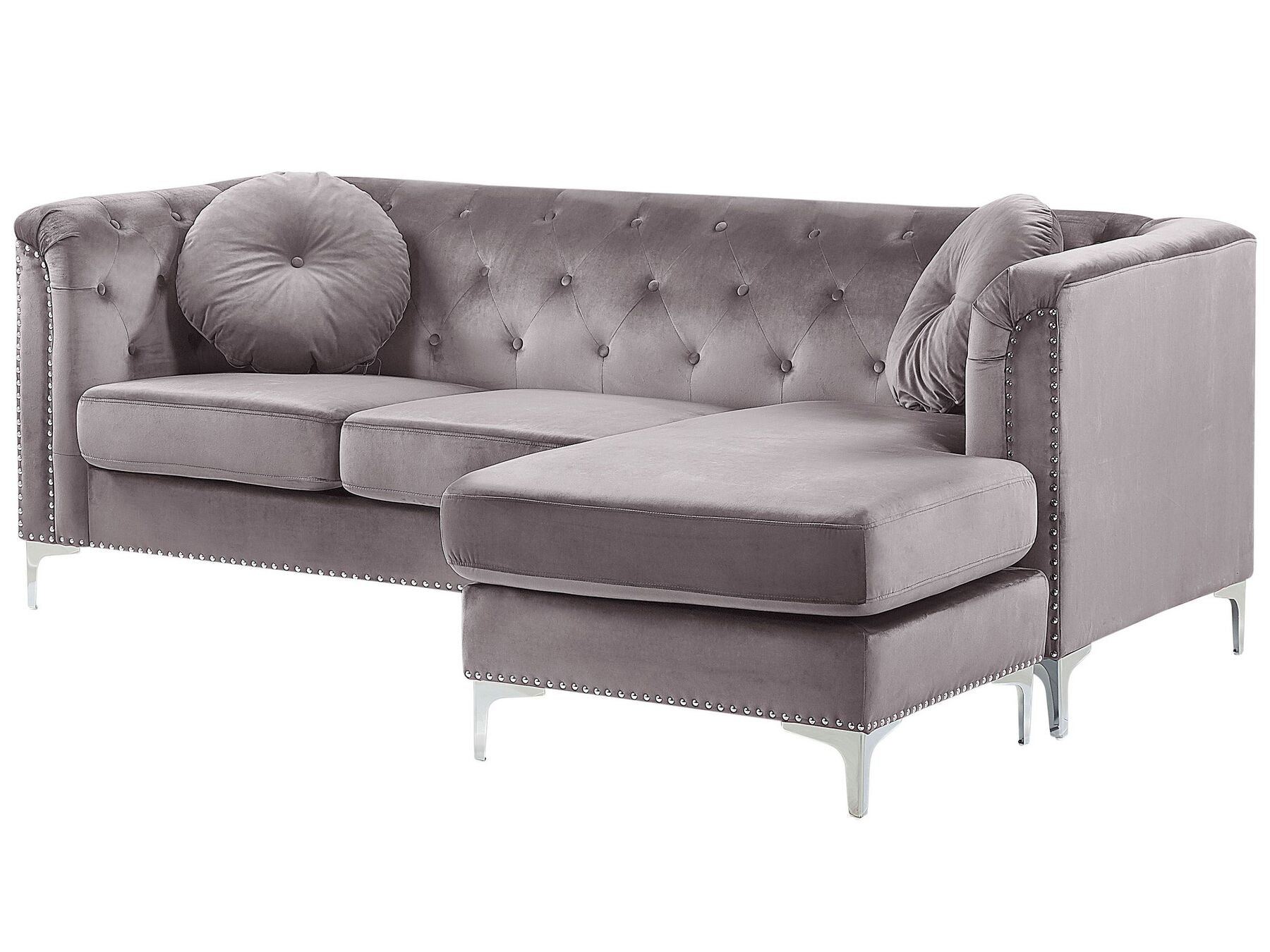 Corner Sofa FLEN Velvet Grey 3 Seater Left Hand