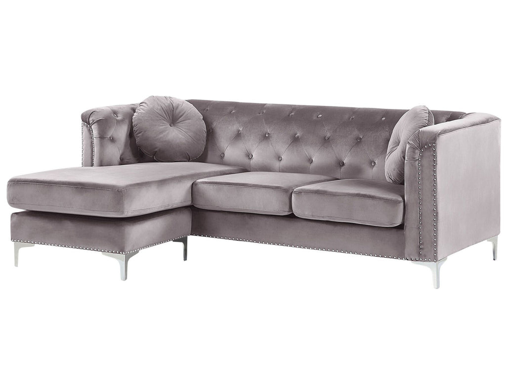 Corner Sofa FLEN Velvet Grey 3 Seater Right Hand