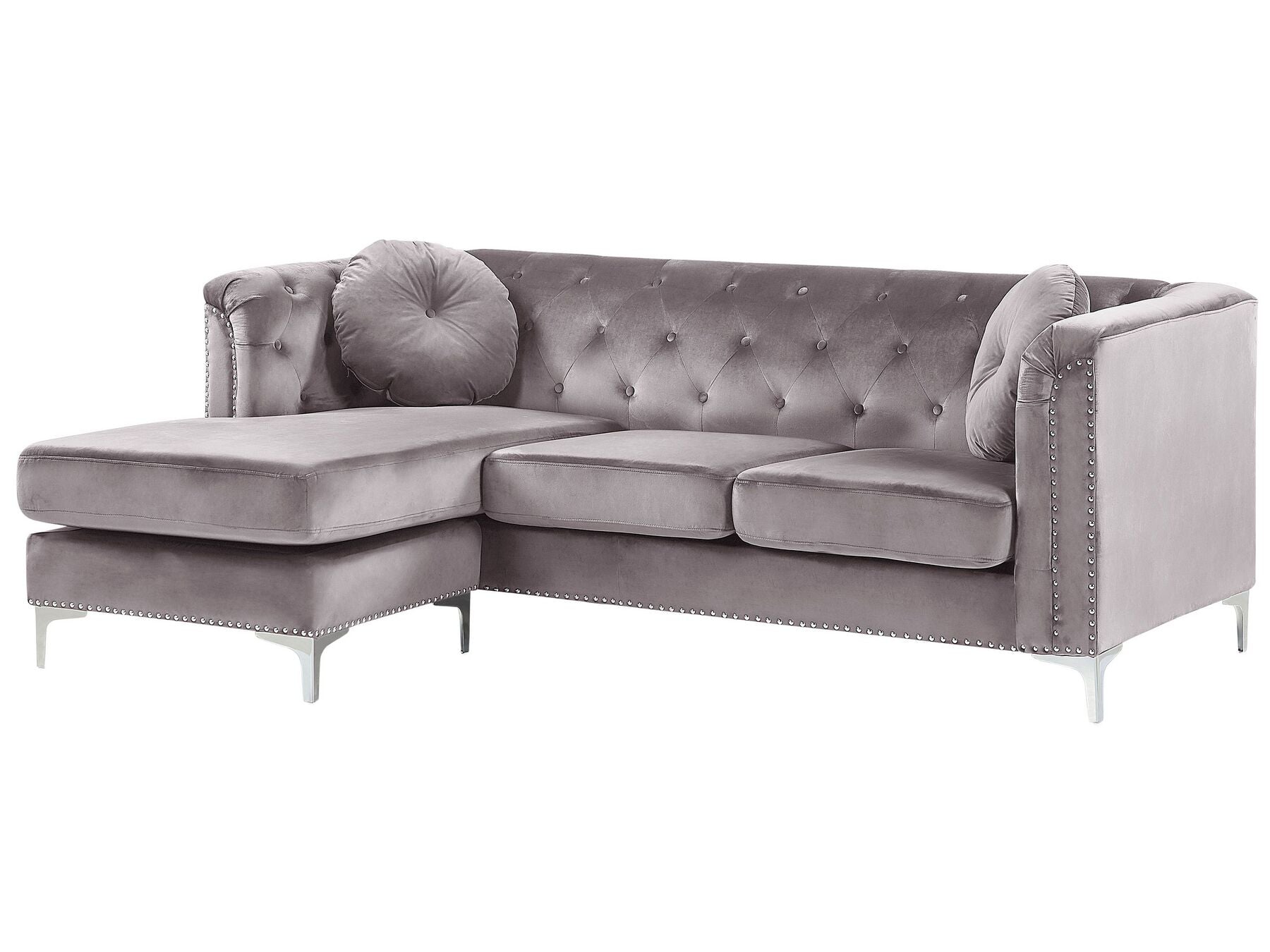 Corner Sofa FLEN Velvet Grey 3 Seater Right Hand