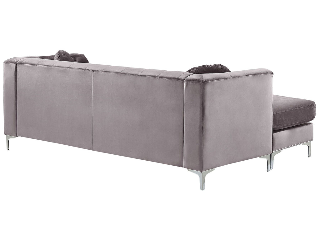 Corner Sofa FLEN Velvet Grey 3 Seater Right Hand