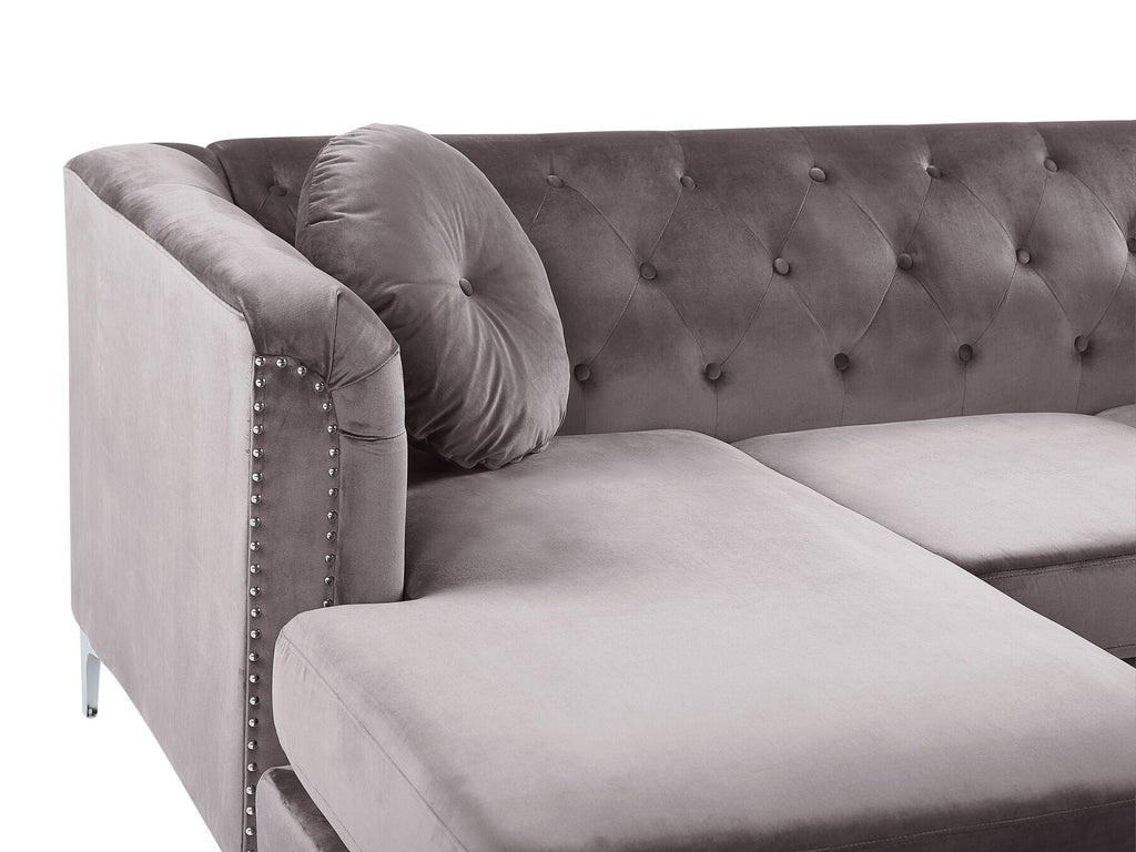 Corner Sofa FLEN Velvet Grey 3 Seater Right Hand