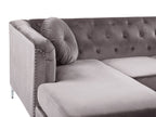 Corner Sofa FLEN Velvet Grey 3 Seater Right Hand