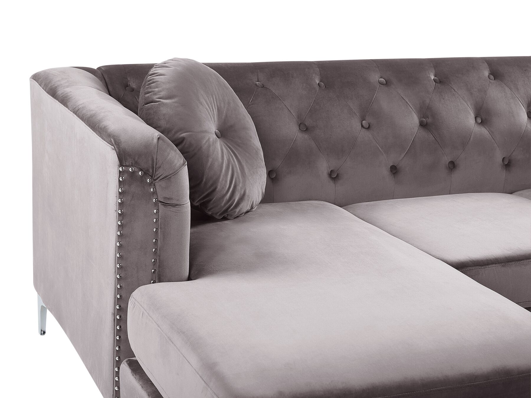 Corner Sofa FLEN Velvet Grey 3 Seater Right Hand