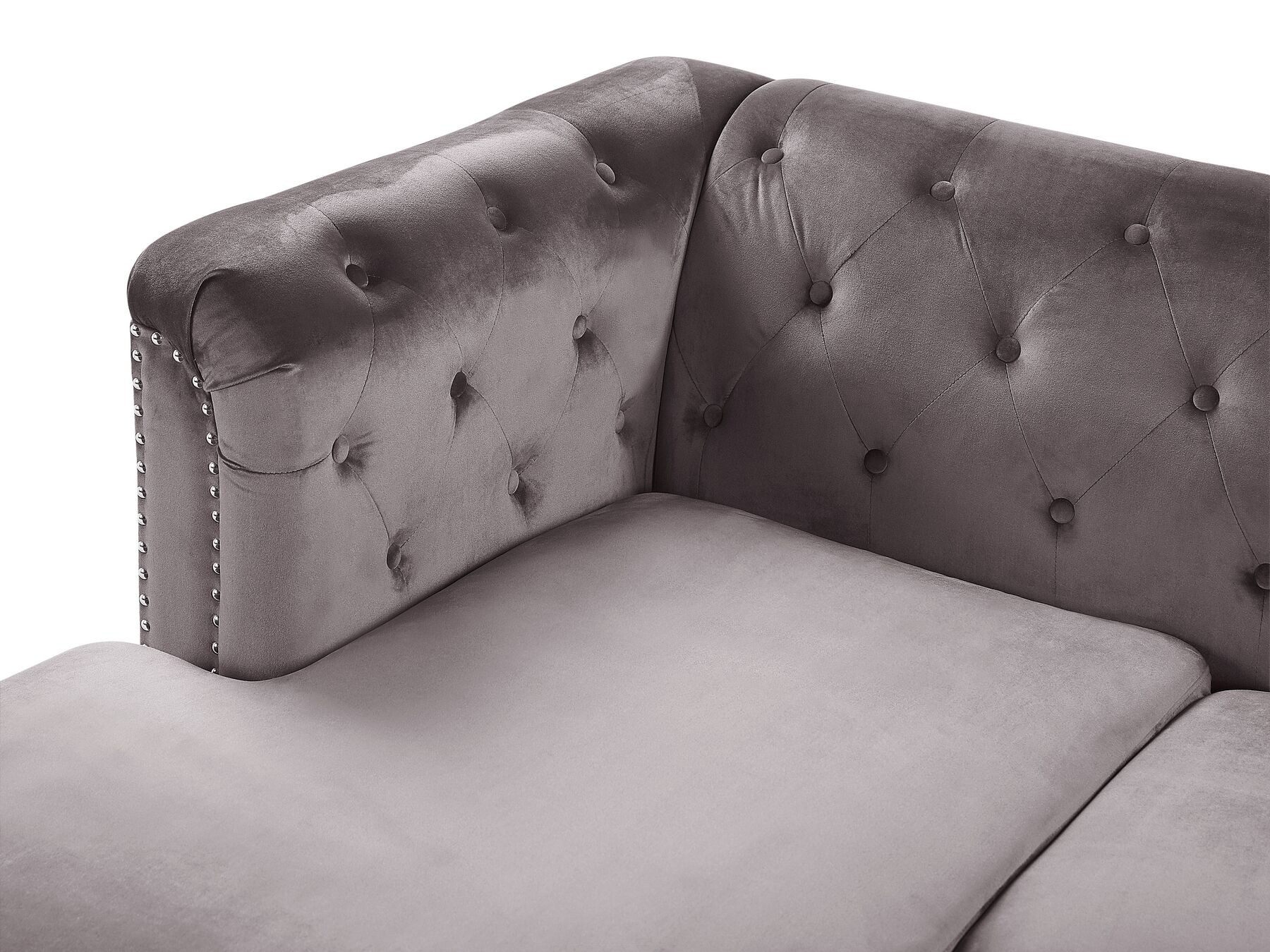 Corner Sofa FLEN Velvet Grey 3 Seater Right Hand