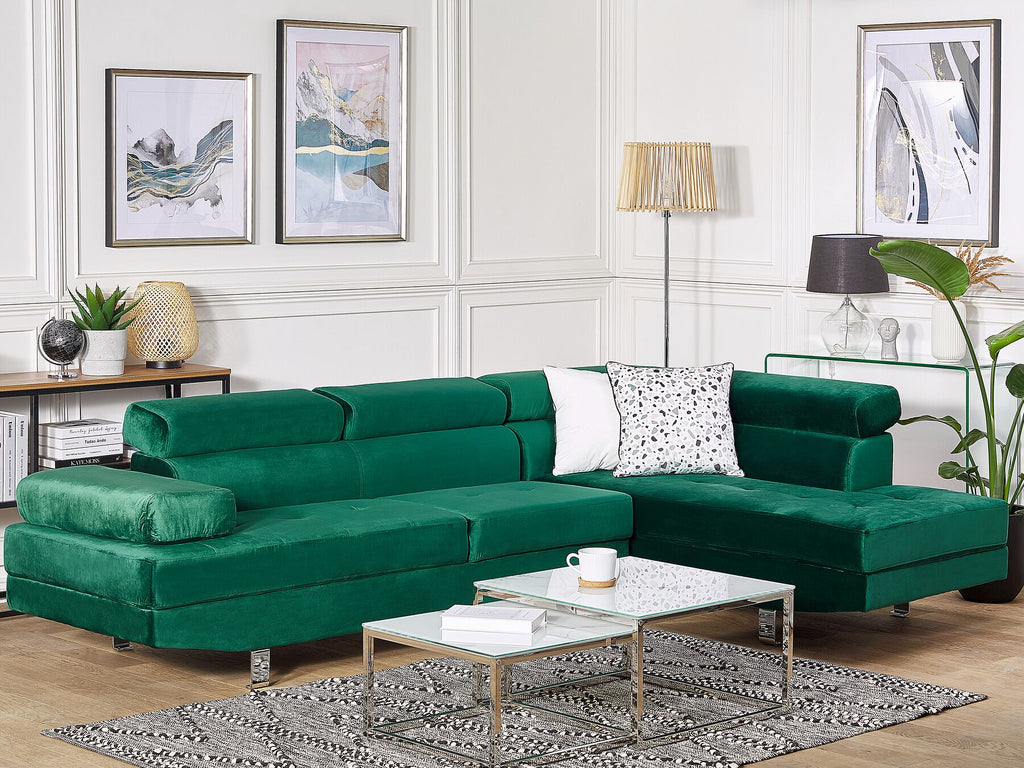Corner Sofa NORREA Velvet Emerald Green 5 Seater Left Hand