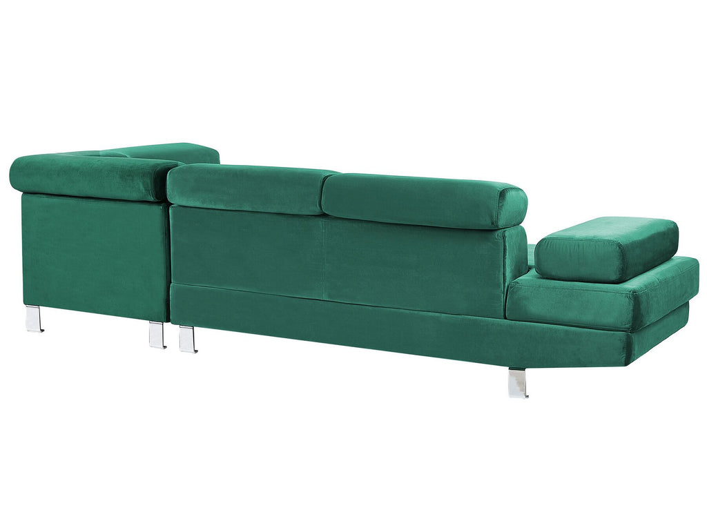 Corner Sofa NORREA Velvet Emerald Green 5 Seater Left Hand
