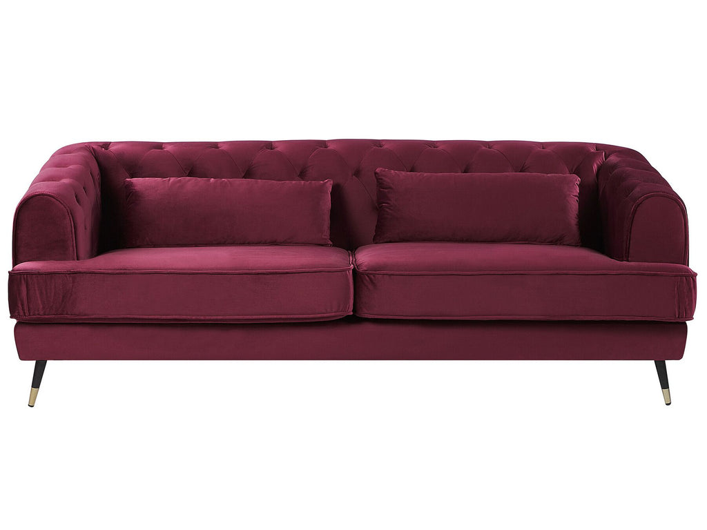 3 Seater Velvet Fabric Sofa Burgundy SLETTA