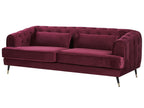 3 Seater Velvet Fabric Sofa Burgundy SLETTA