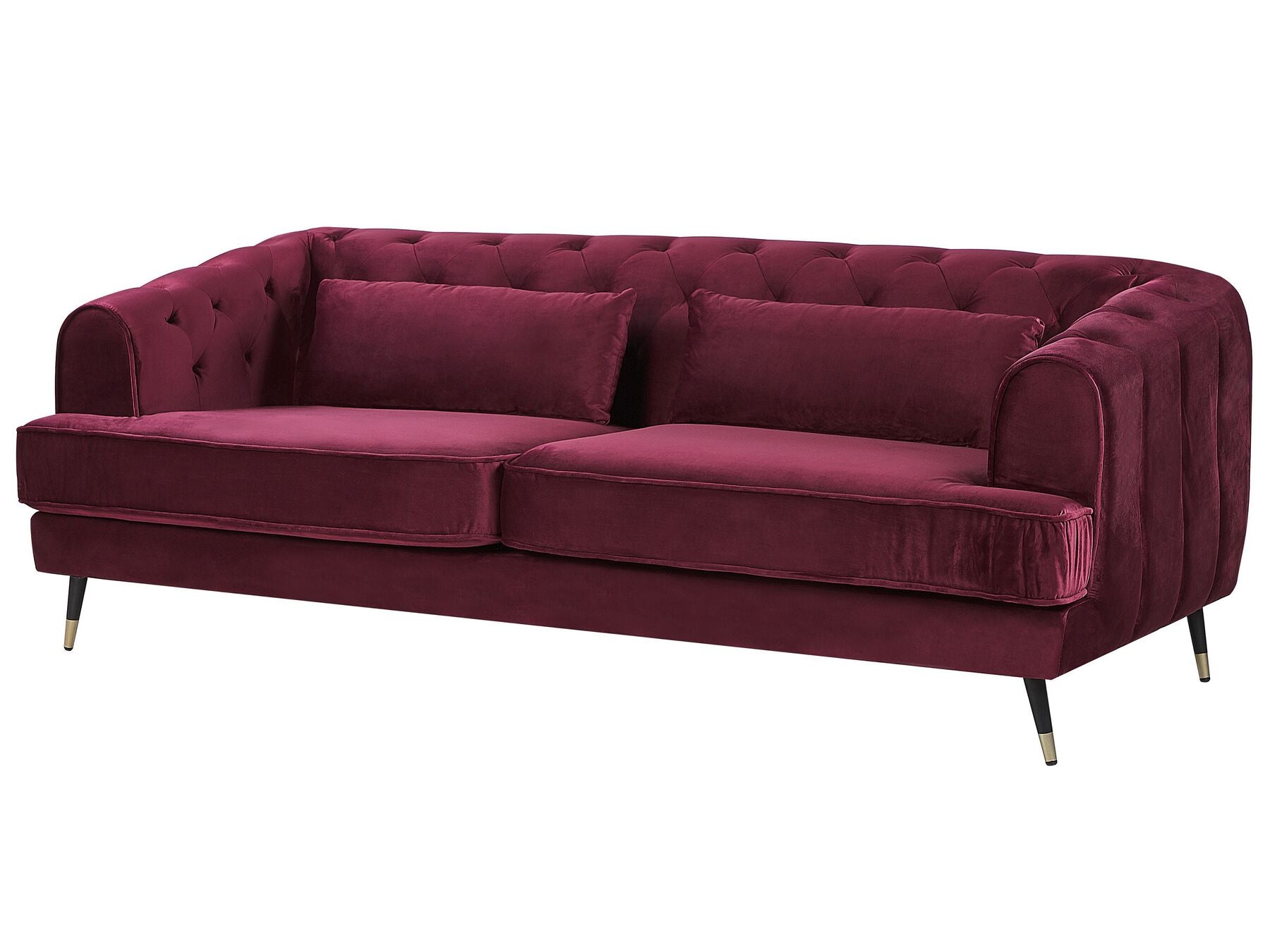 3 Seater Velvet Fabric Sofa Burgundy SLETTA