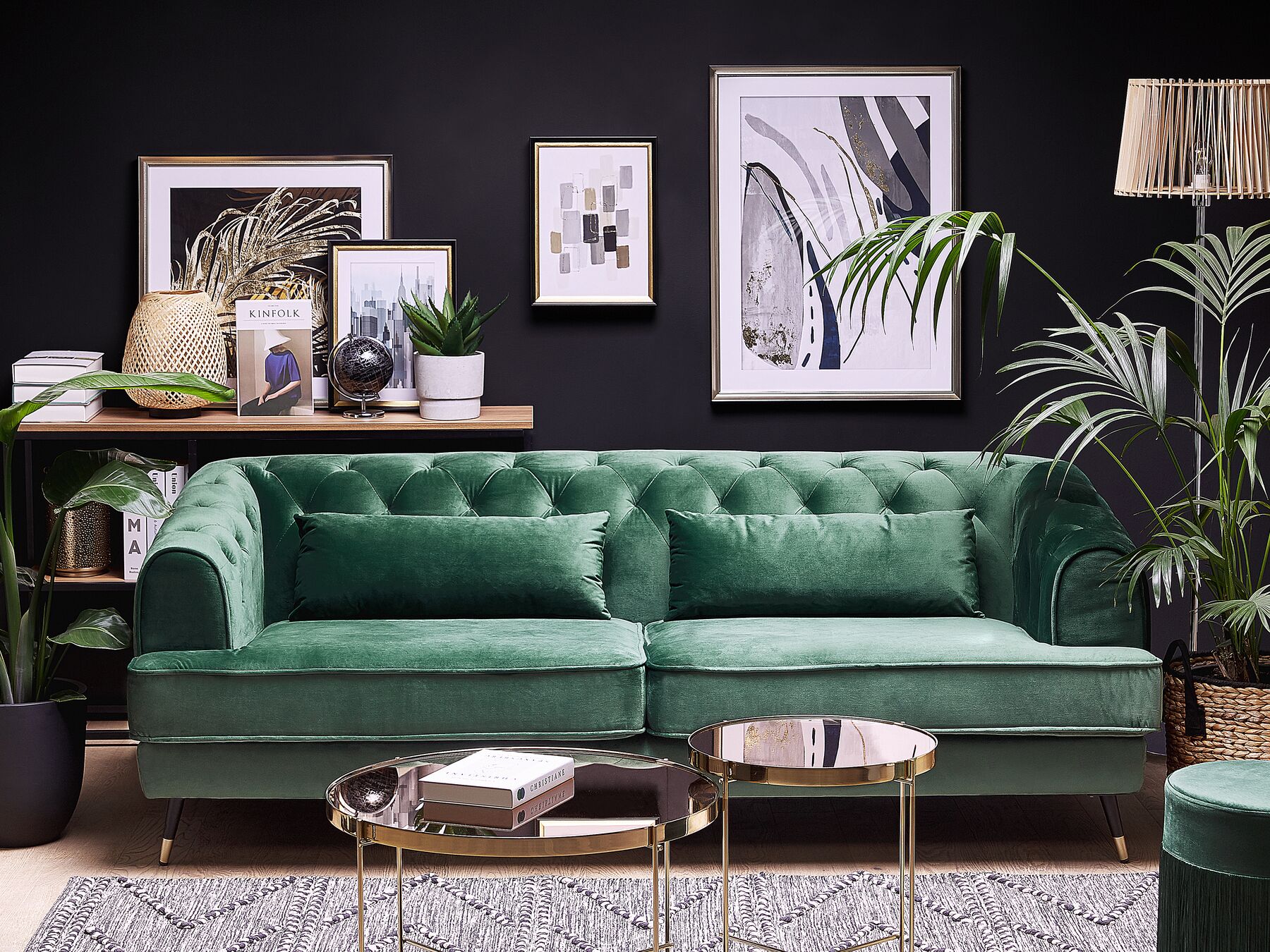 3 Seater Velvet Fabric Sofa Green SLETTA