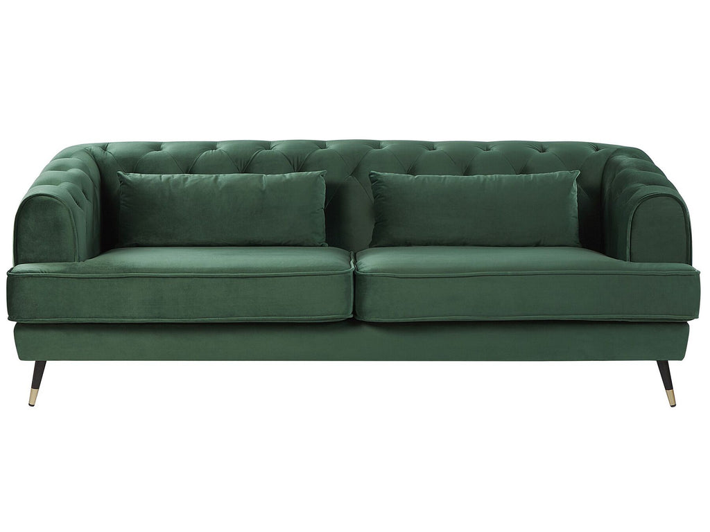 3 Seater Velvet Fabric Sofa Green SLETTA