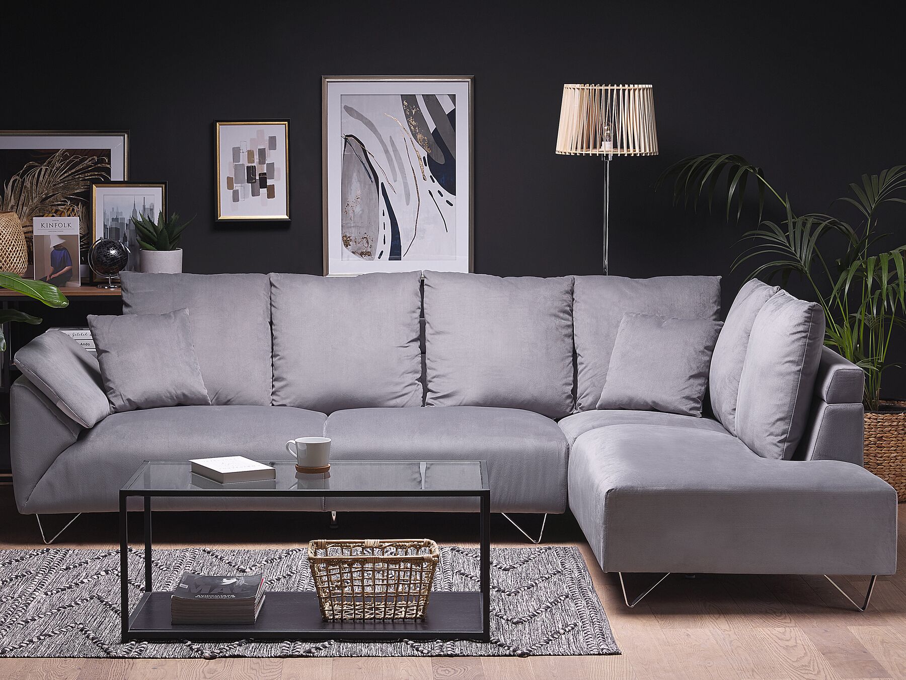 Corner Sofa LUNNER Corduroy Grey 4 Seater Left Hand