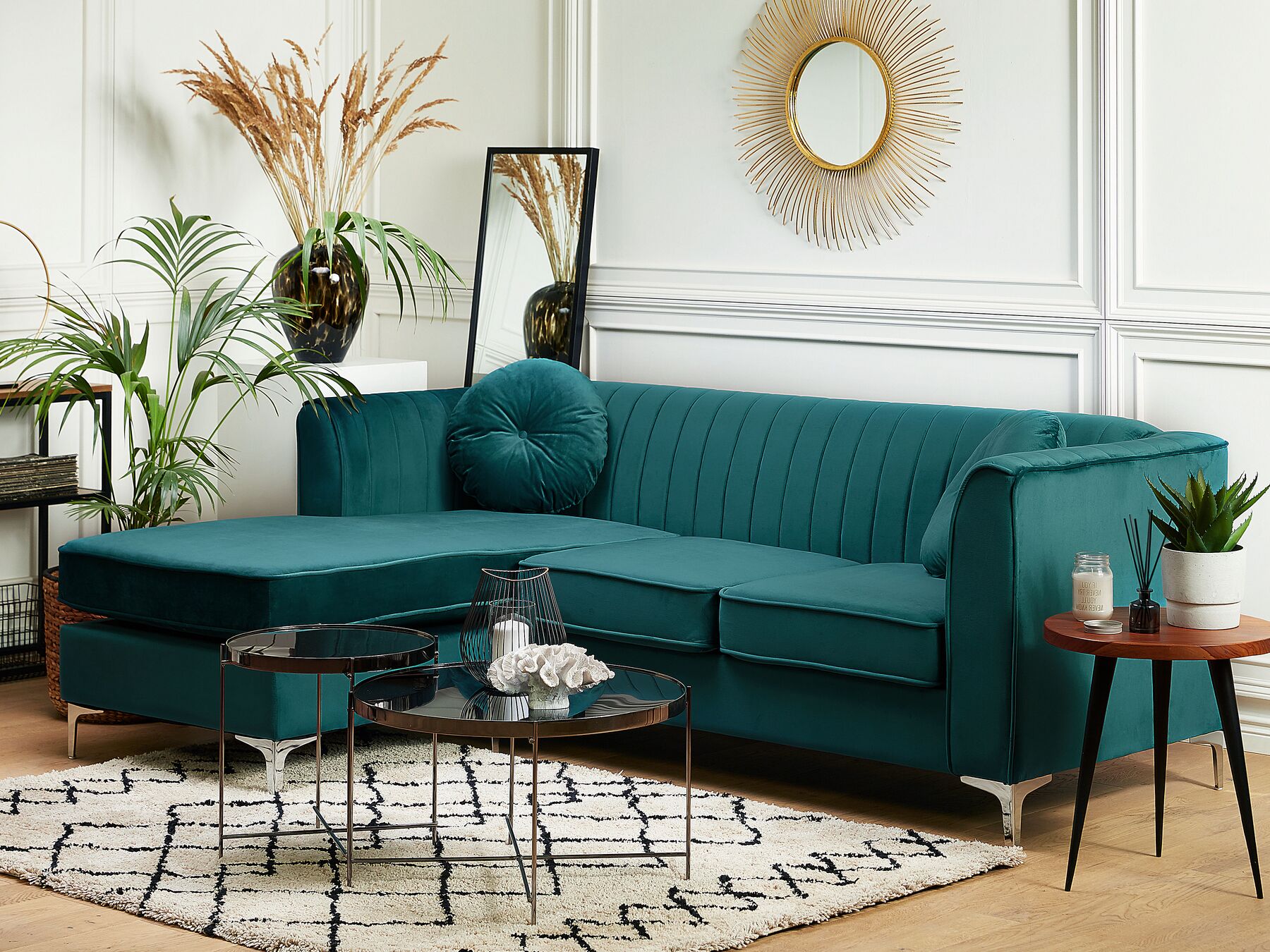 Corner Sofa TIMRA Velvet Green 3 Seater Right Hand