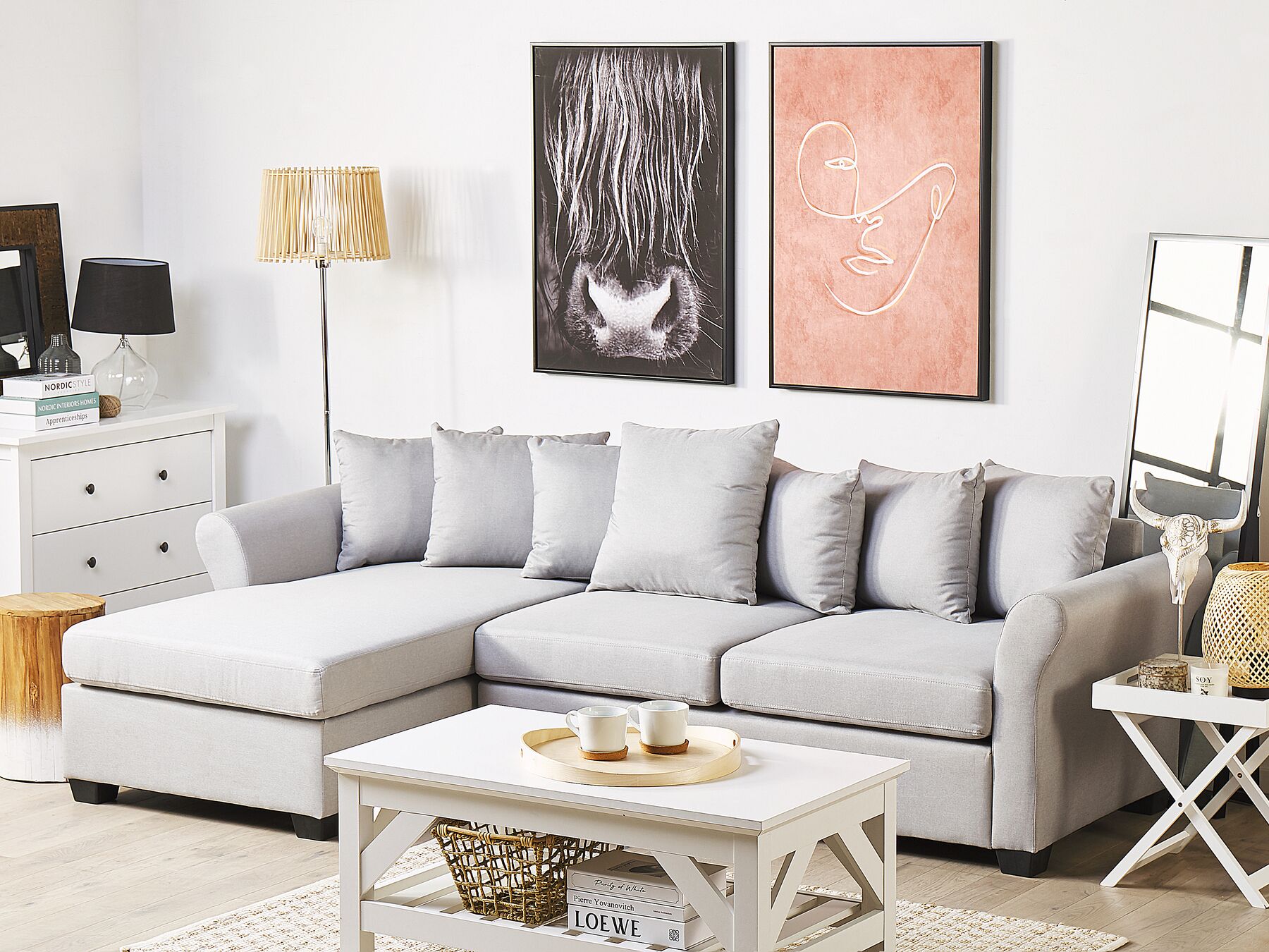 Corner Sofa VIKNA Fabric Light Grey 3 Seater Right Hand