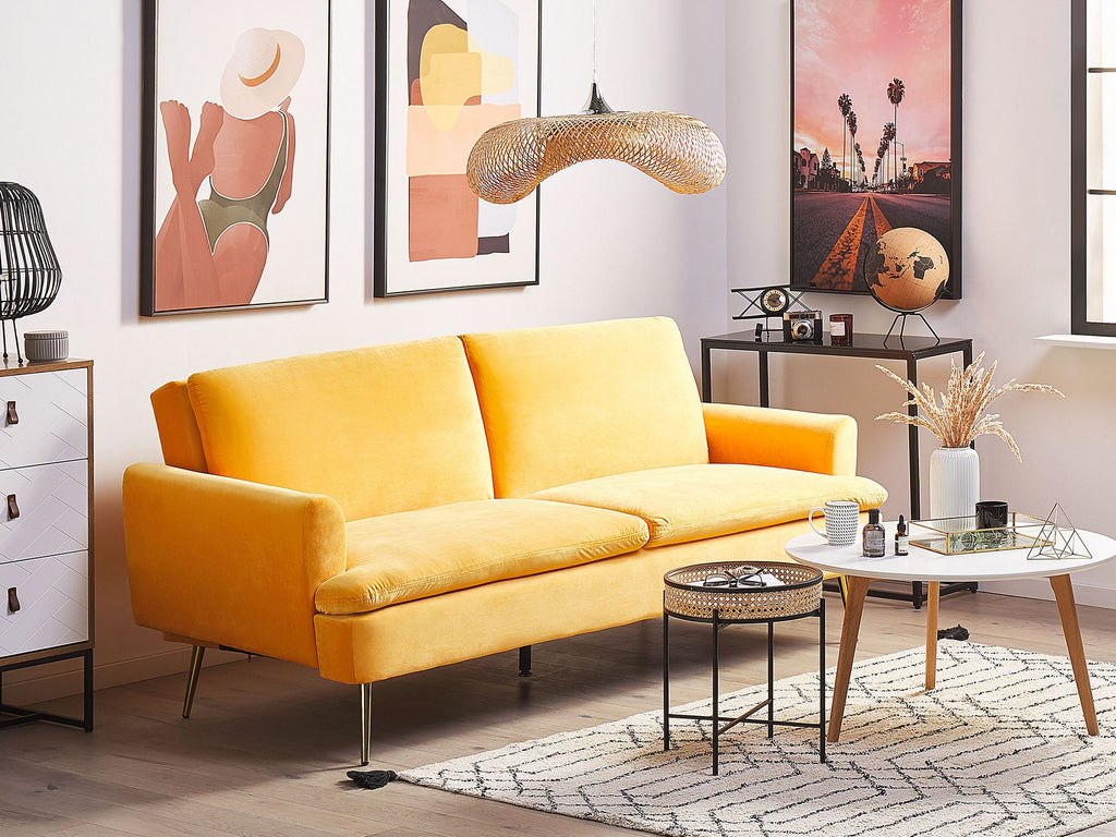 Sofa Bed VETTRE Velvet Yellow 3 Seater
