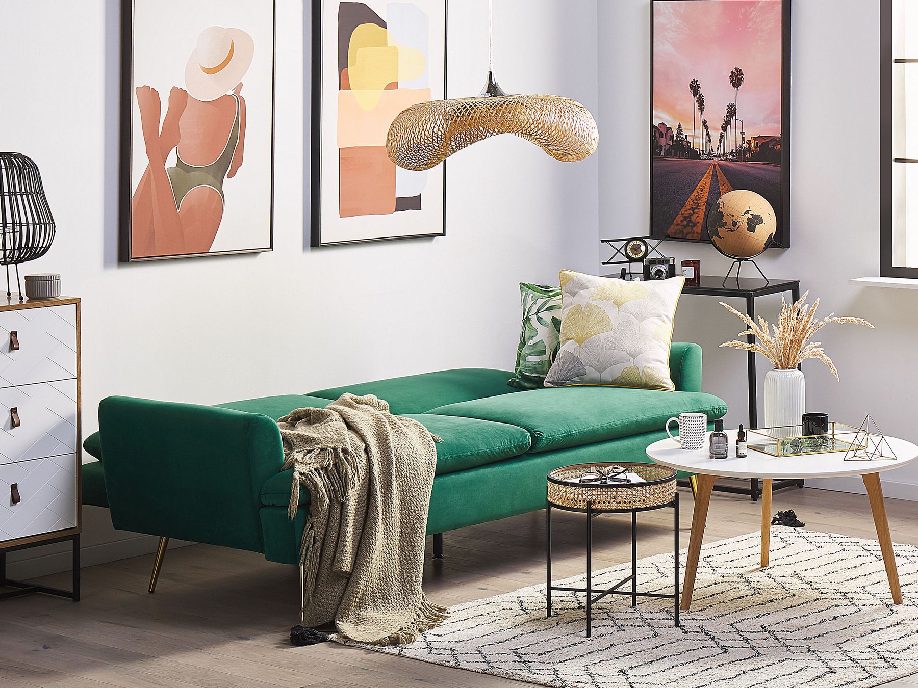 Sofa Bed VETTRE Velvet Dark Green 3 Seater