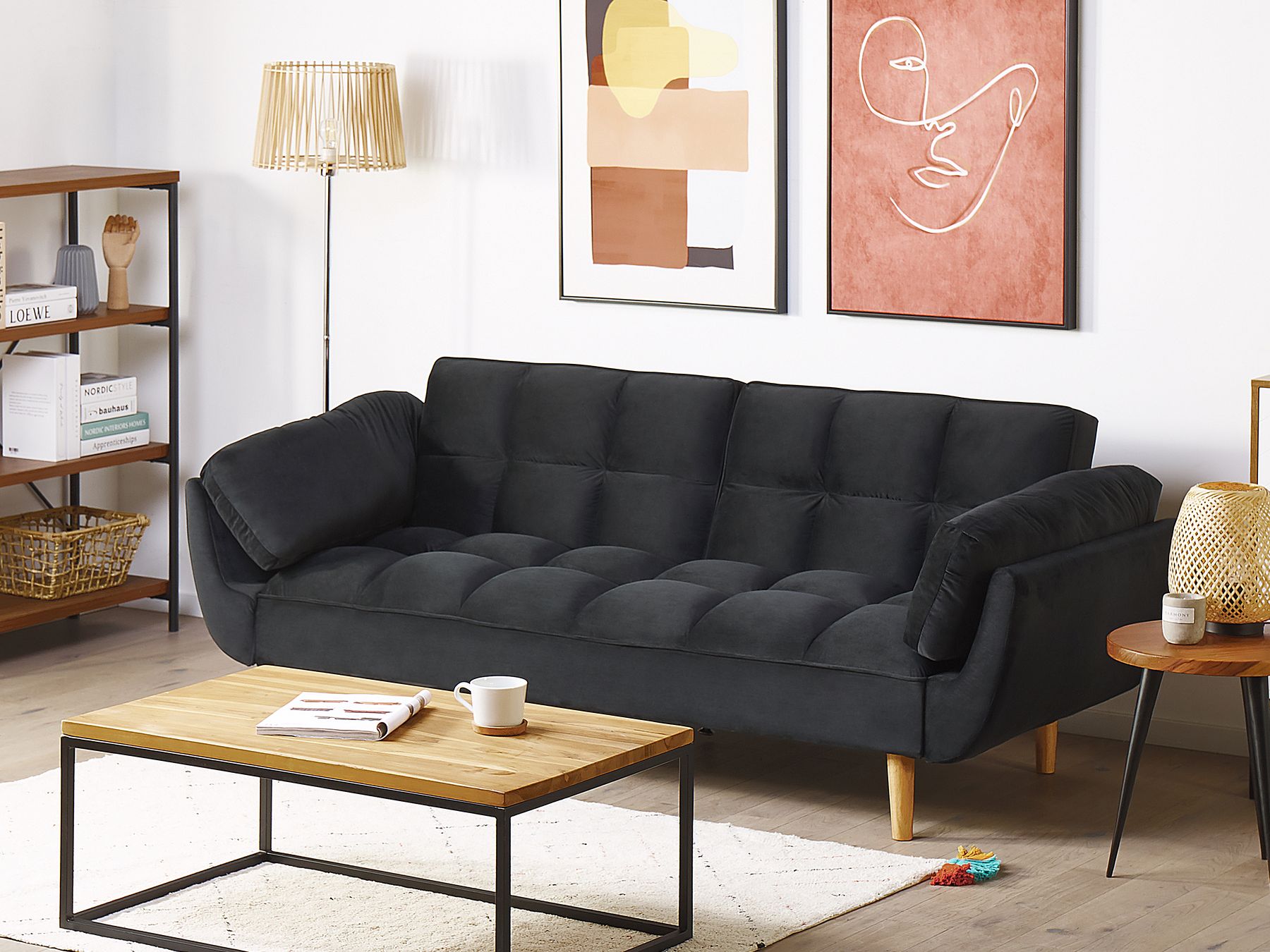 Sofa Bed ASBY Velvet Black 3 Seater