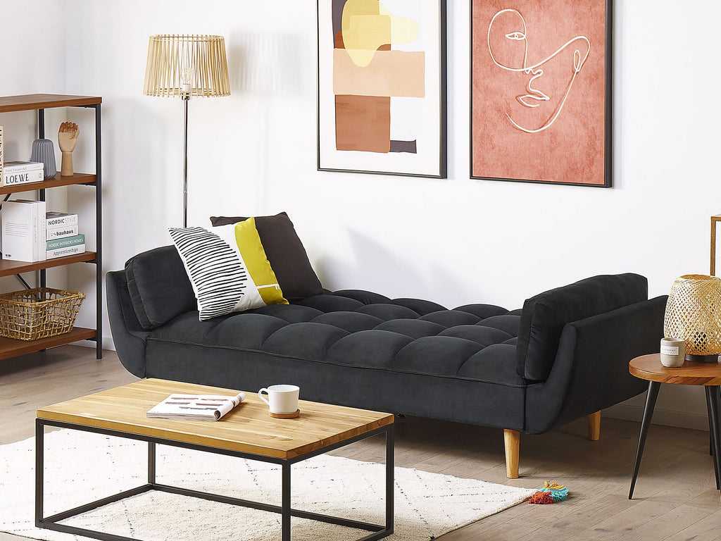 Sofa Bed ASBY Velvet Black 3 Seater