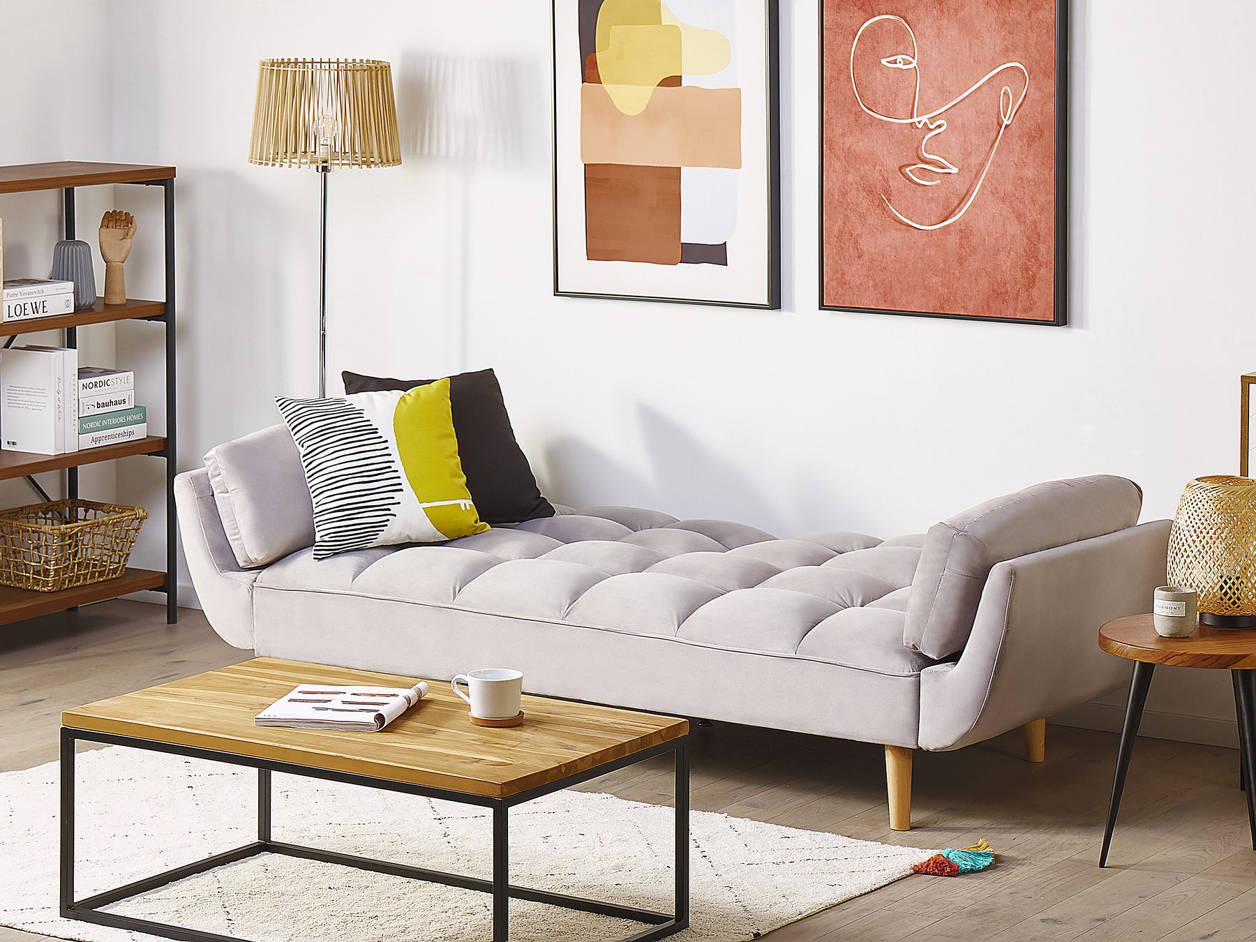 Sofa Bed ASBY Velvet Light Grey 3 Seater