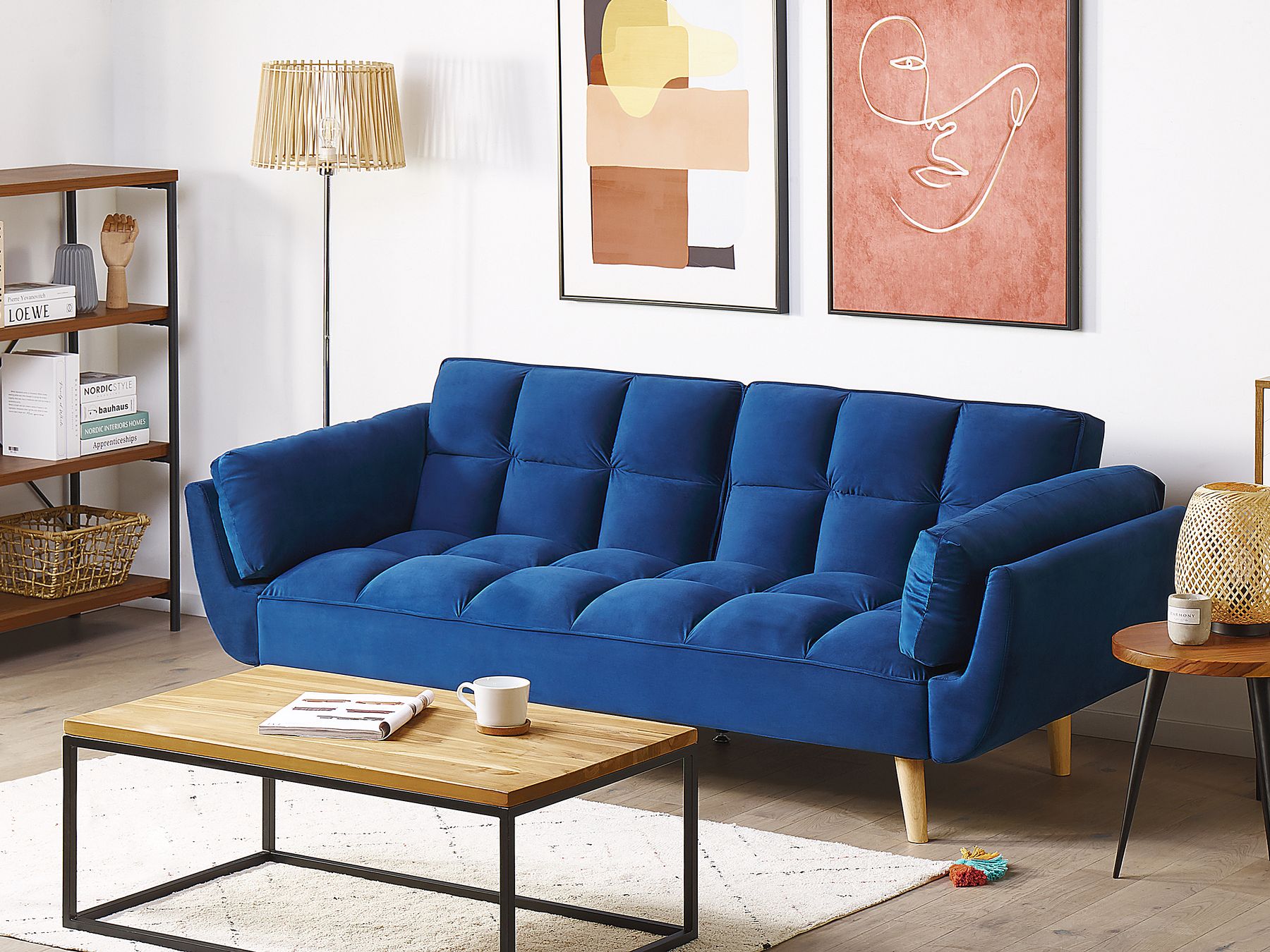 Sofa Bed ASBY Velvet Navy Blue 3 Seater