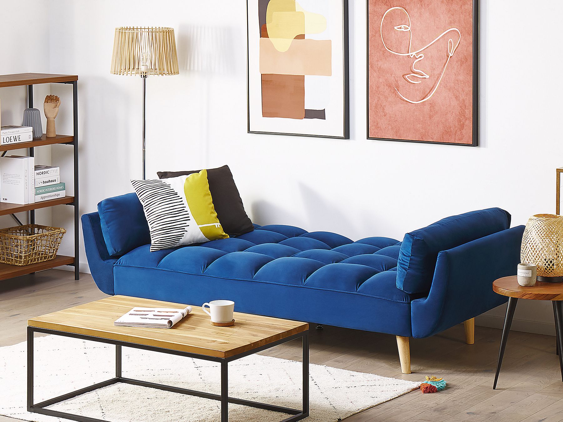 Sofa Bed ASBY Velvet Navy Blue 3 Seater