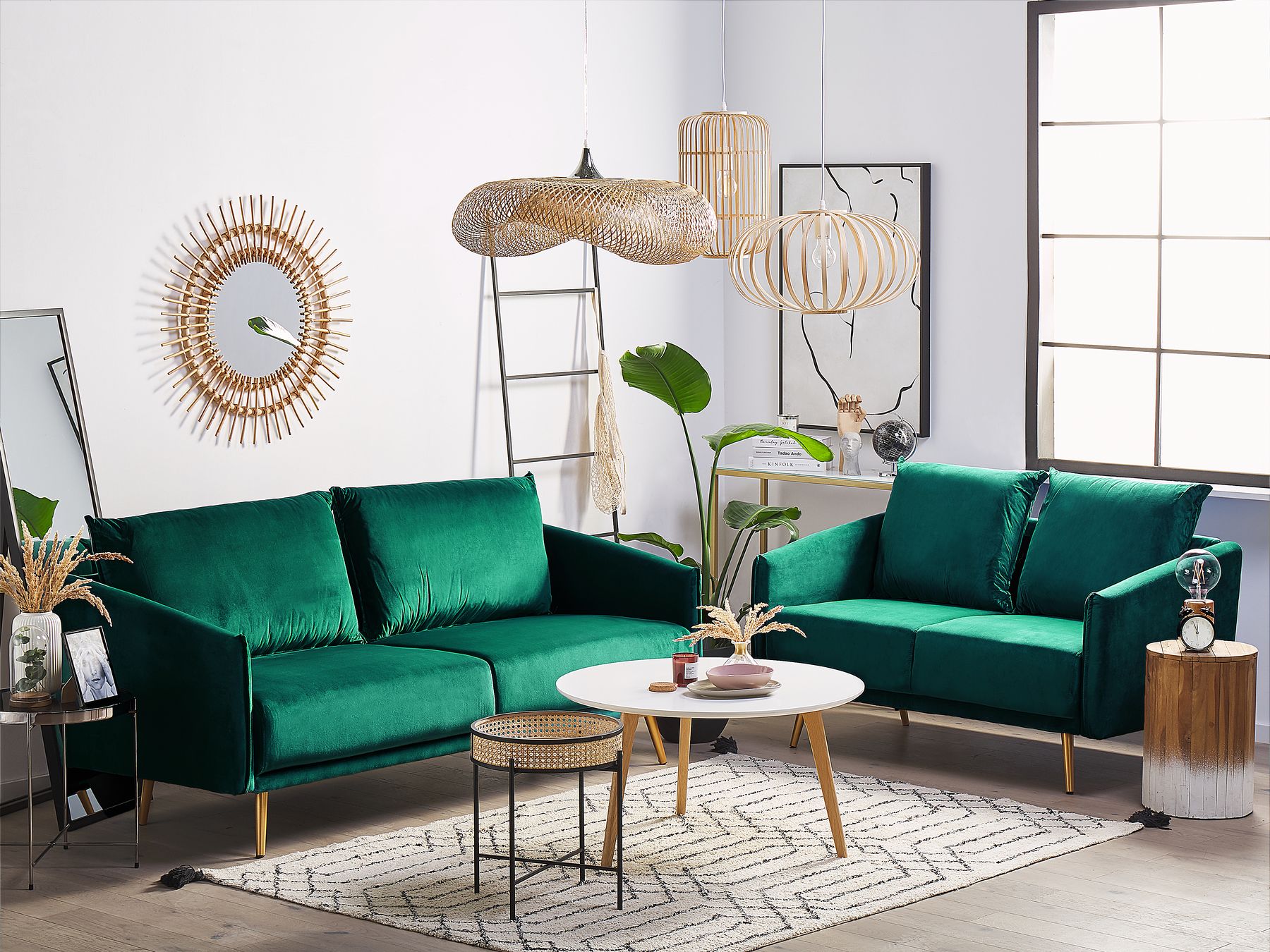 3 Seater Velvet Sofa Emerald Green MAURA