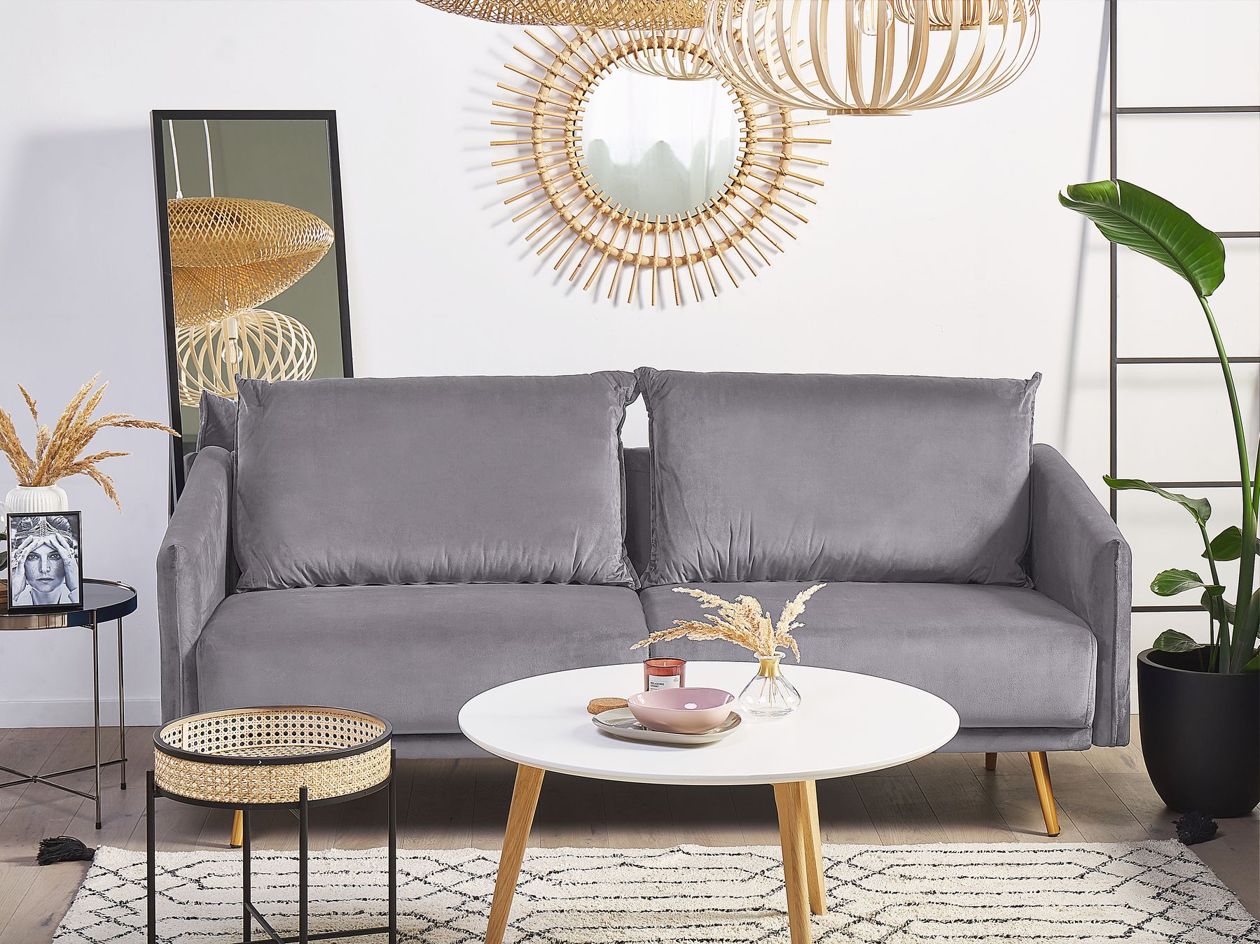 3 Seater Velvet Sofa Grey MAURA
