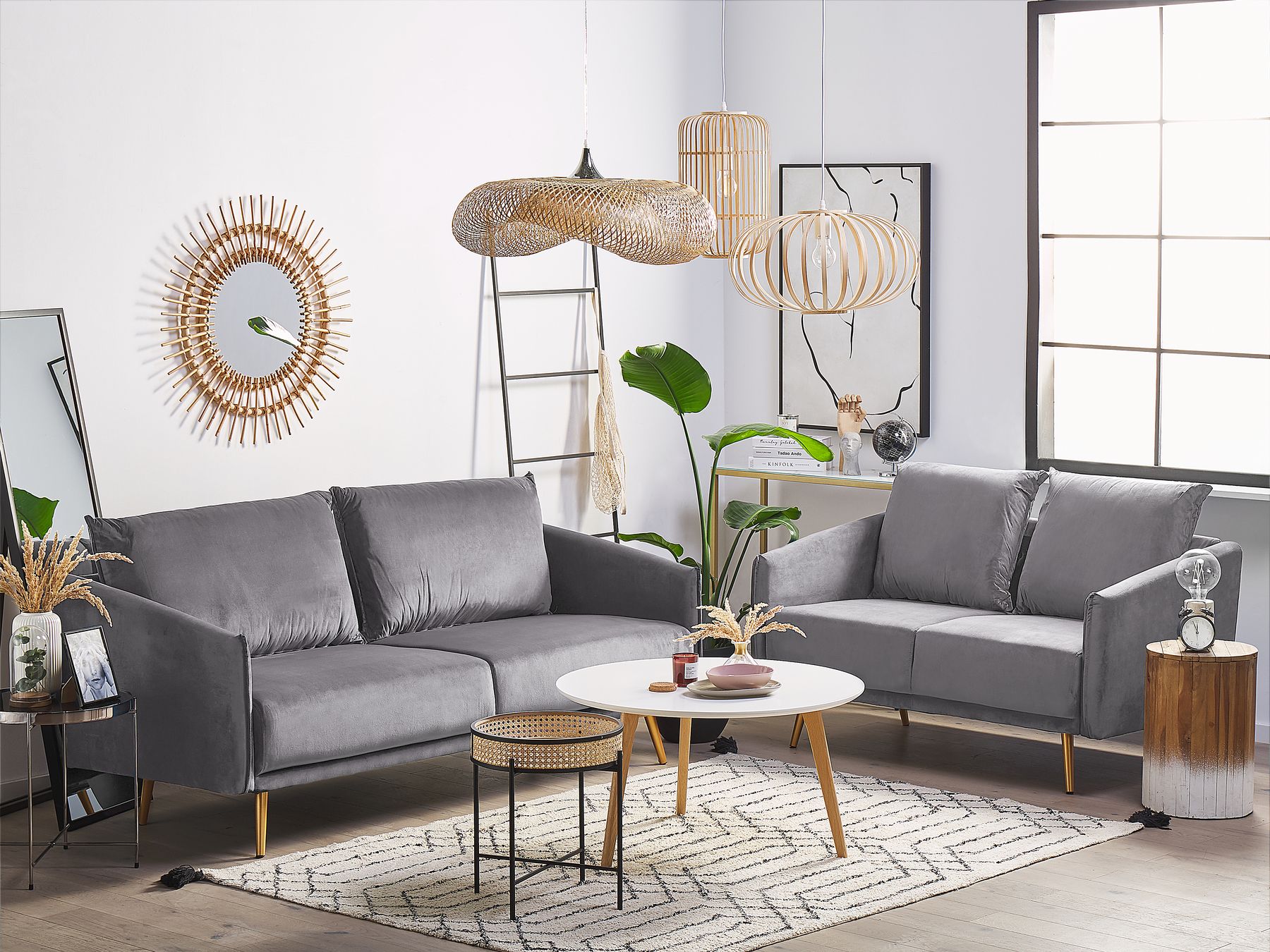 3 Seater Velvet Sofa Grey MAURA