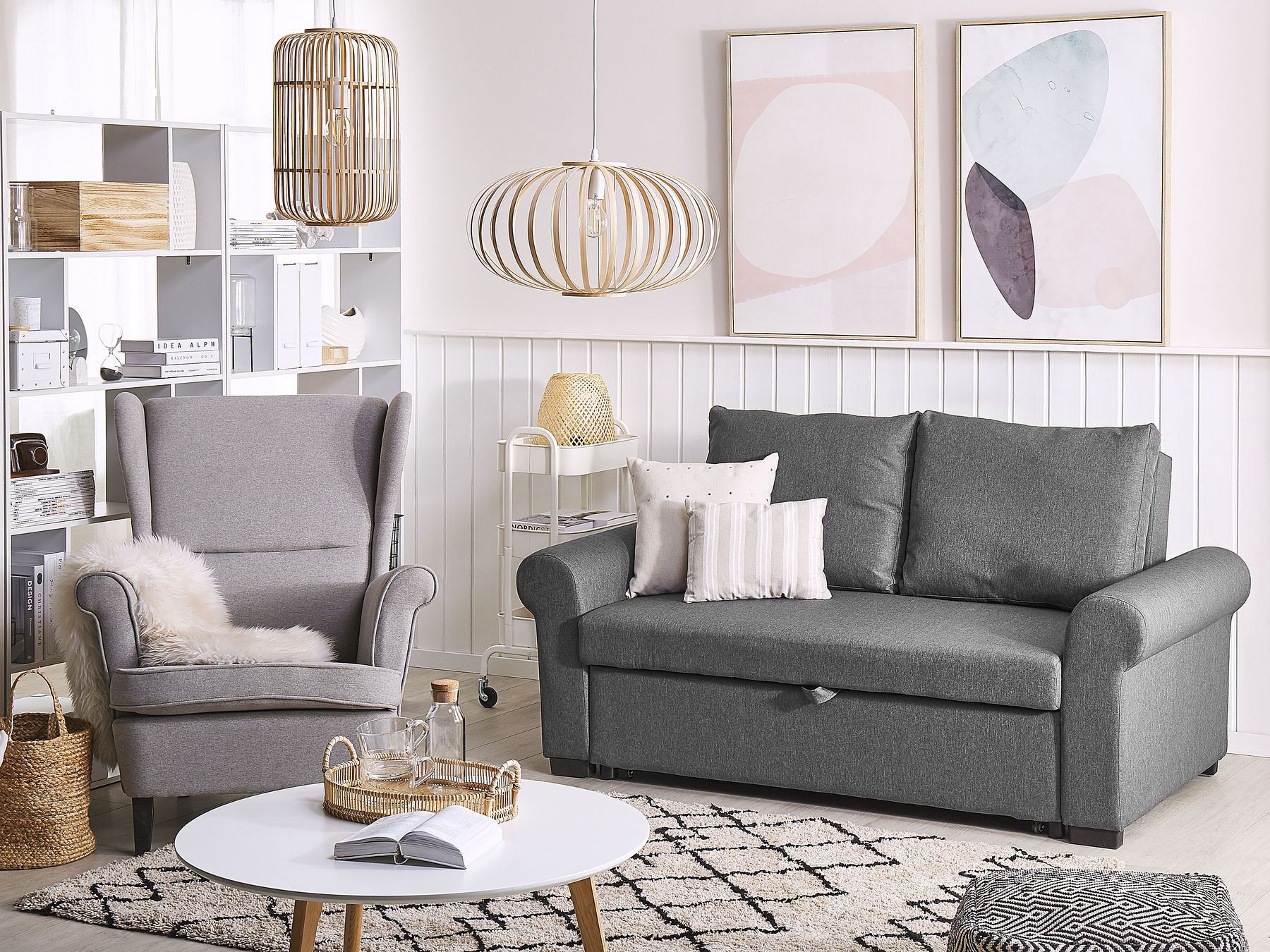 Sofa Bed SILDA Fabric Dark Grey 2 Seater