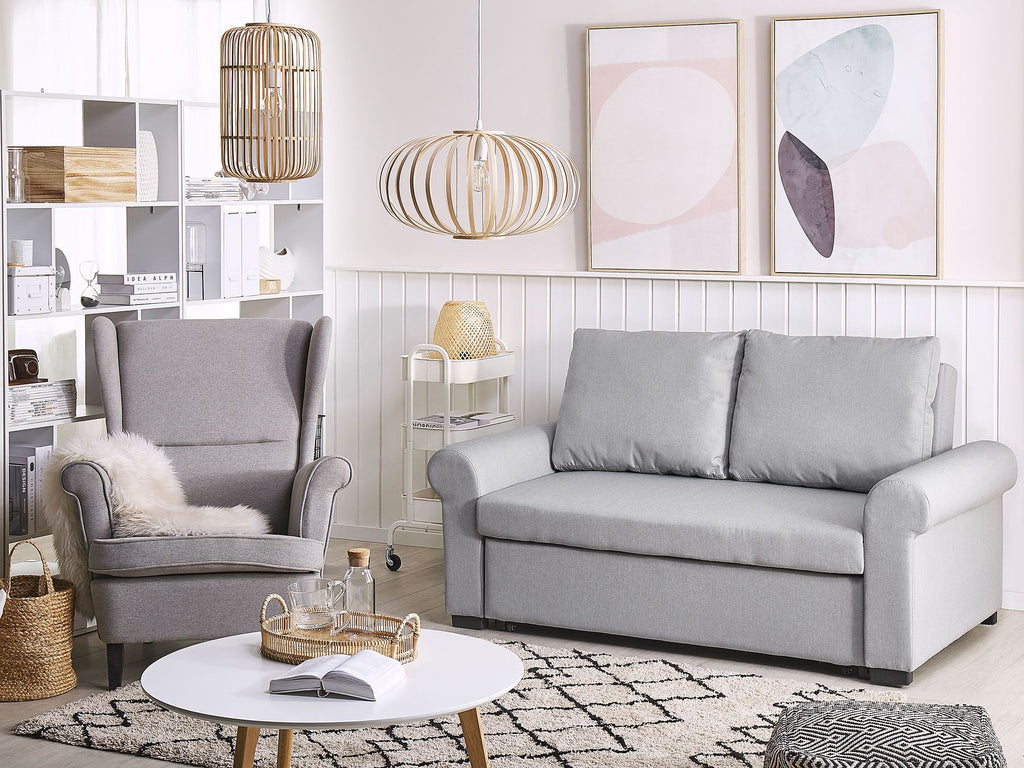 Sofa Bed SILDA Fabric Light Grey 2 Seater