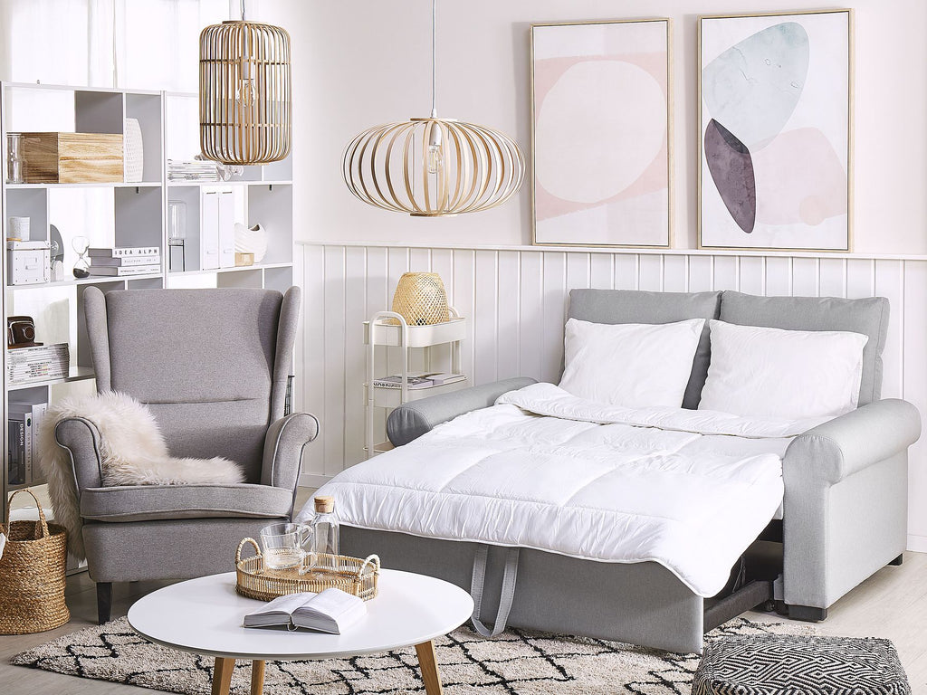 Sofa Bed SILDA Fabric Light Grey 2 Seater